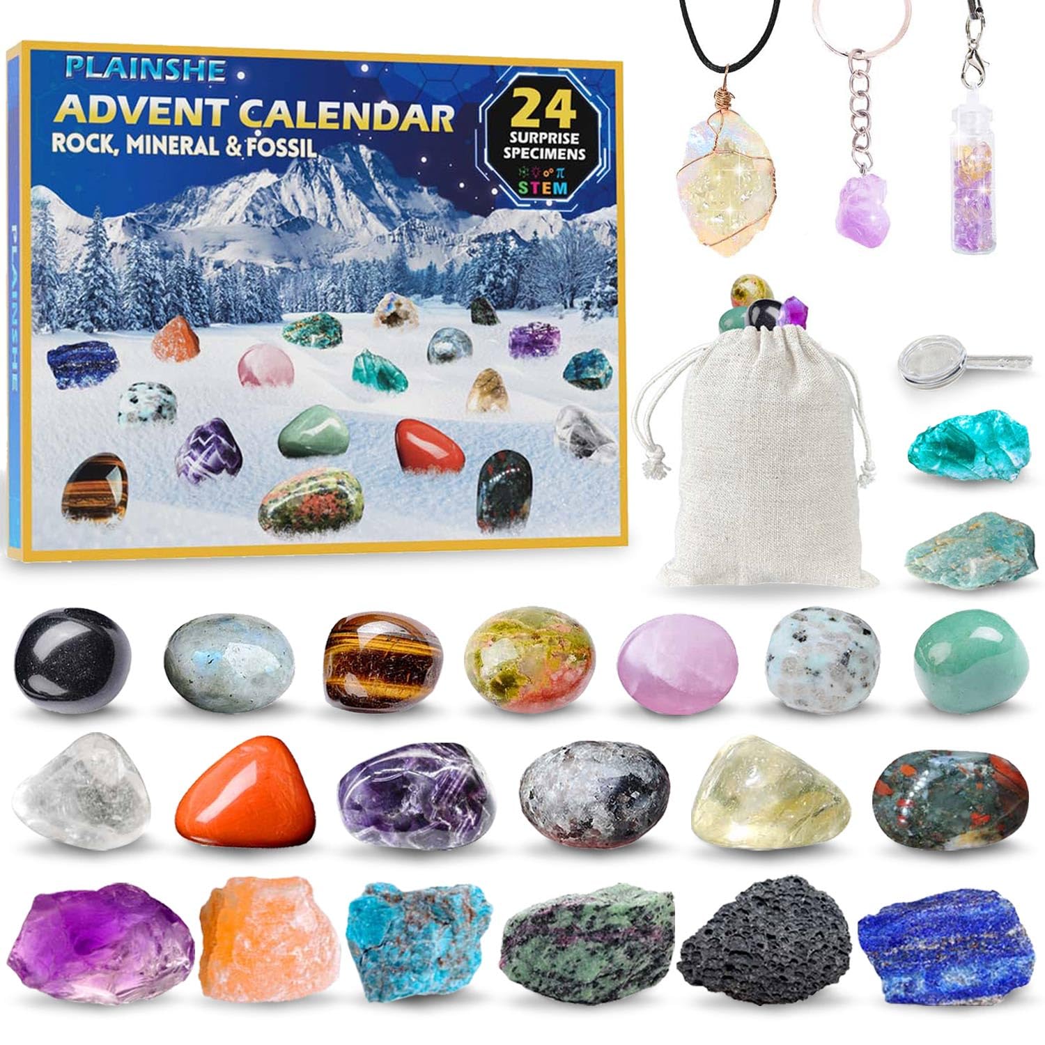 Amazon.com: Advent Calendar 2023, Rock Collection Advent Calendars for Kids with 24 Gemstones, Minerals & Fossils, 24 Days Christmas Countdown Calendar with Gem Keychain, Necklace & Wishing Bottle : Home & Kitchen