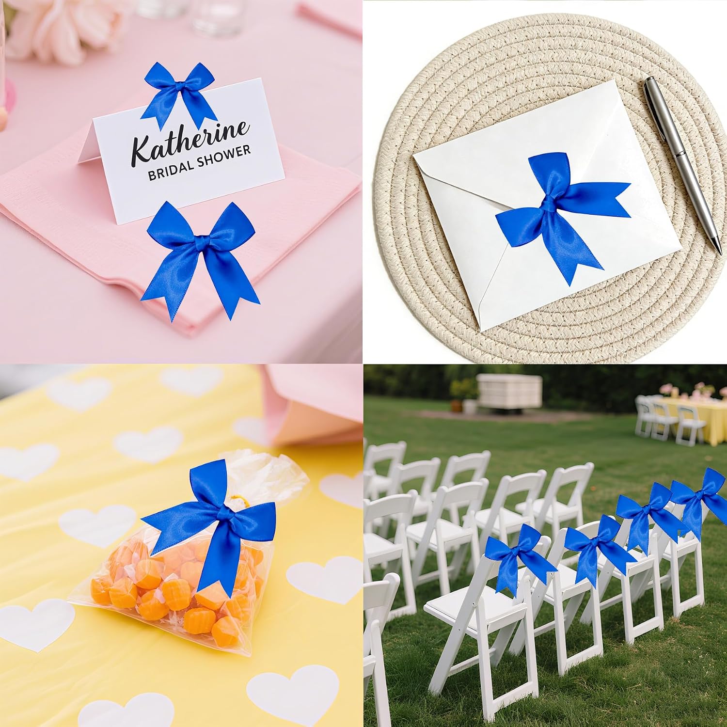 60 Pcs Twist Tie Bows Satin Ribbon Bow 3.3 Inch Gift Wrap Ribbons Craft Bows for Gift Wrapping, Party Decorations Gifts Bag DIY Treat Bags Royal Blue