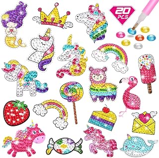 ACSAUMMY Diamond Painting Kits, 20pcs Uni-Corn Diamond Arts Paintings Stickers for Kids 5D DIY Diamond Dots Painting Self-Adhesive Mosaic Stickers Unicorn Gem Arts and Crafts for Kids Girls