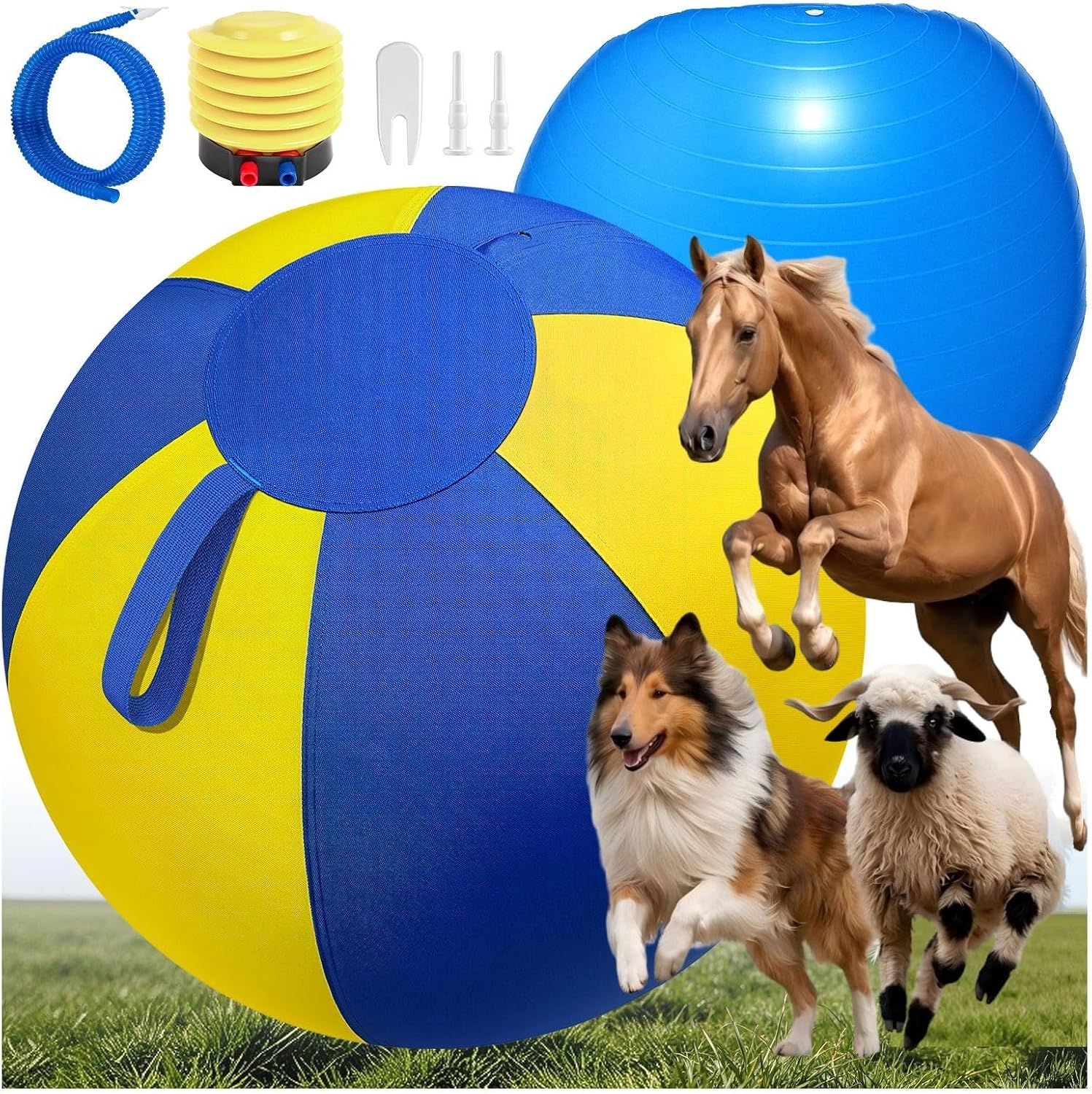 Herding Ball for Dogs Large for Australian Shepherd, Blue-Yellow L | Upgraded Durable 22" Dog Herding Ball with Strap, Collie Horse Ball Toys for All Breeds, Indoor Outdoor Interactive Play