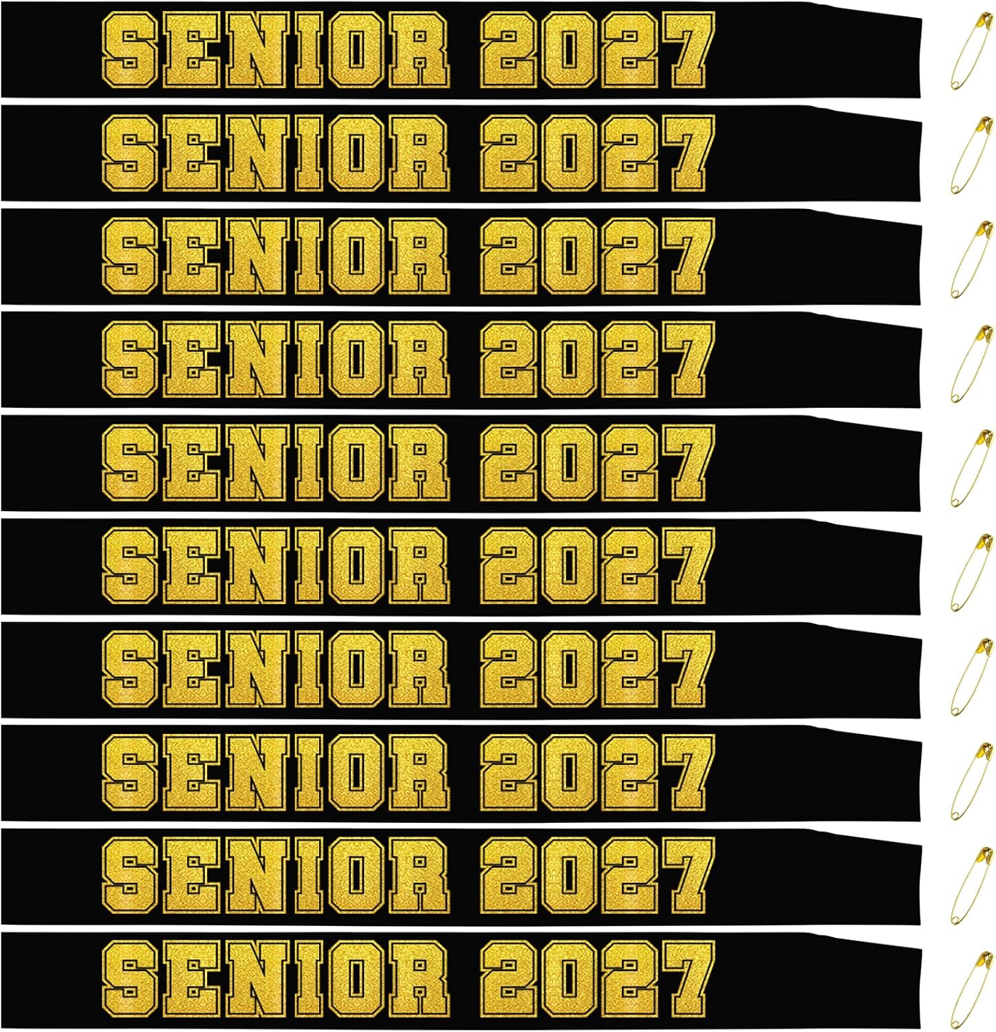 10pcs Black Senior 2027 Sashes with Gold Glitter Printing Letters | 2027 Graduation Celebrations Sashes, Class of 2027 Sash for Graduation Party, Senior Cheer Sasesh, Class Competition Sash