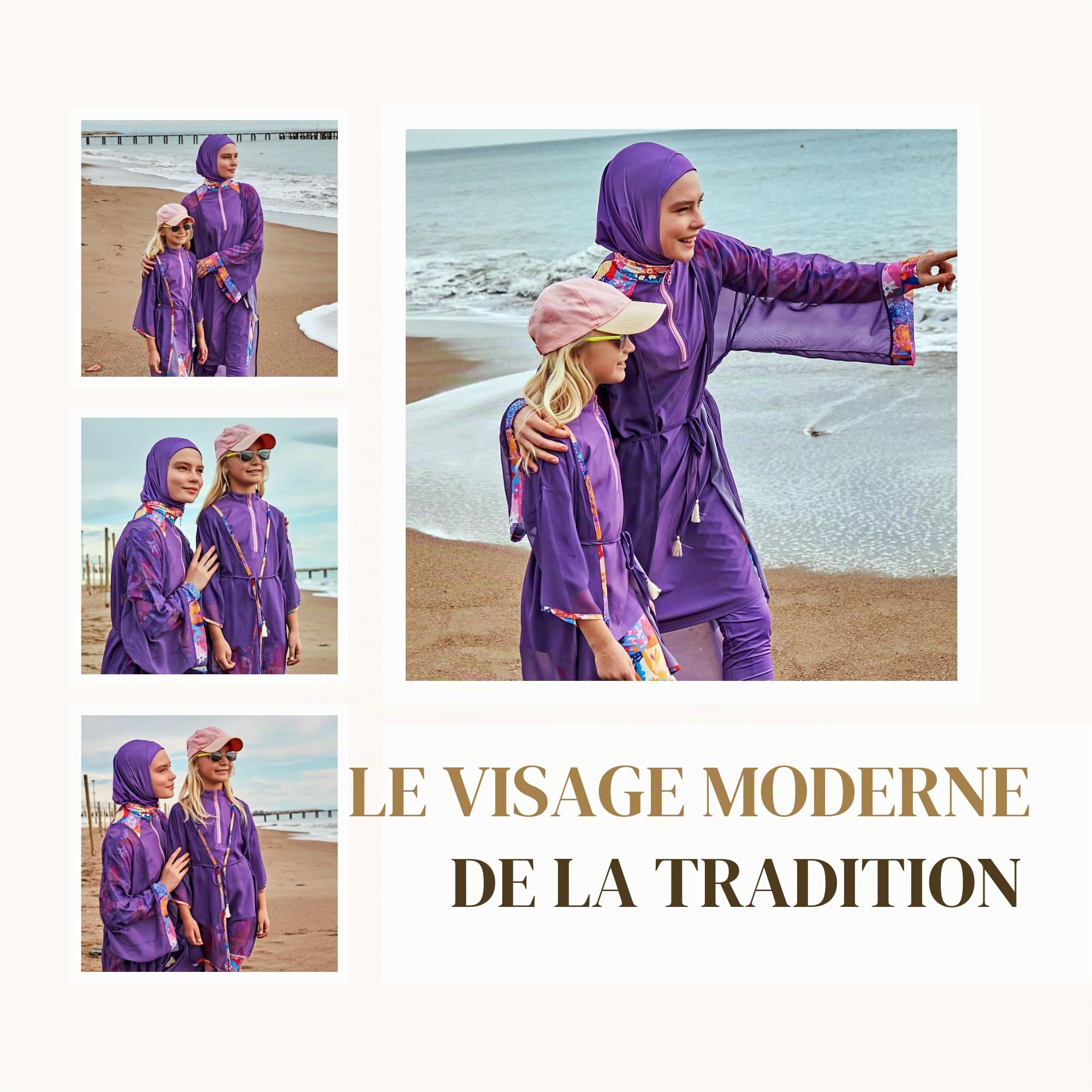 MARINA SWIMWEAR Kimono islamique long et décontracté pour femme | Robe simple à séchage rapide | Kimono paréo Burkini (DE/NL/SE/PL, alphanumérique, S, XXL, Regular, Regular, Violet I), Violet I,