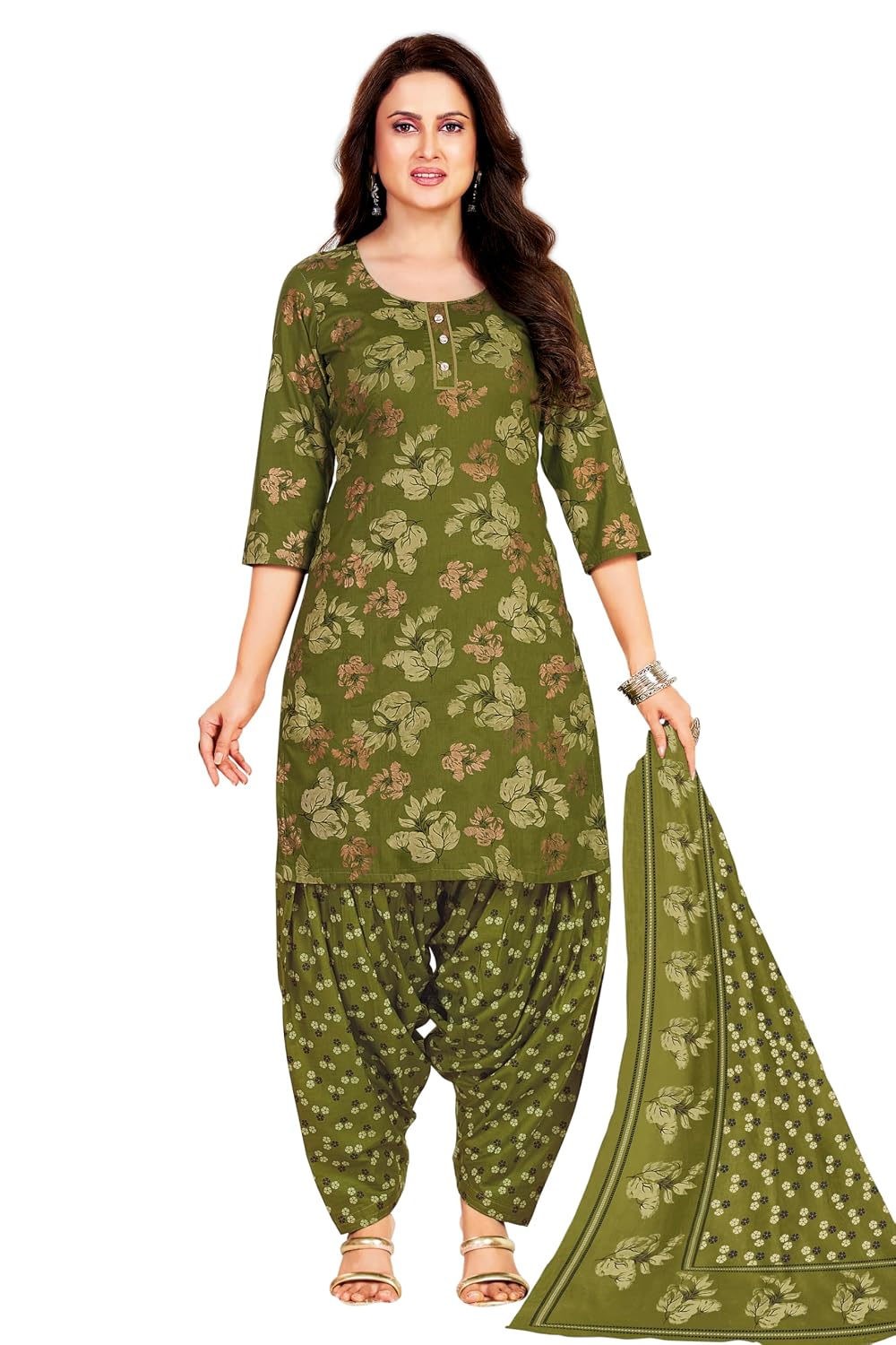 Miraan Unstitched Printed Cotton Salwar Suit Dress Material For Women (SANRAN2368, Green, Free Size) - Review, Price and Buying Guide