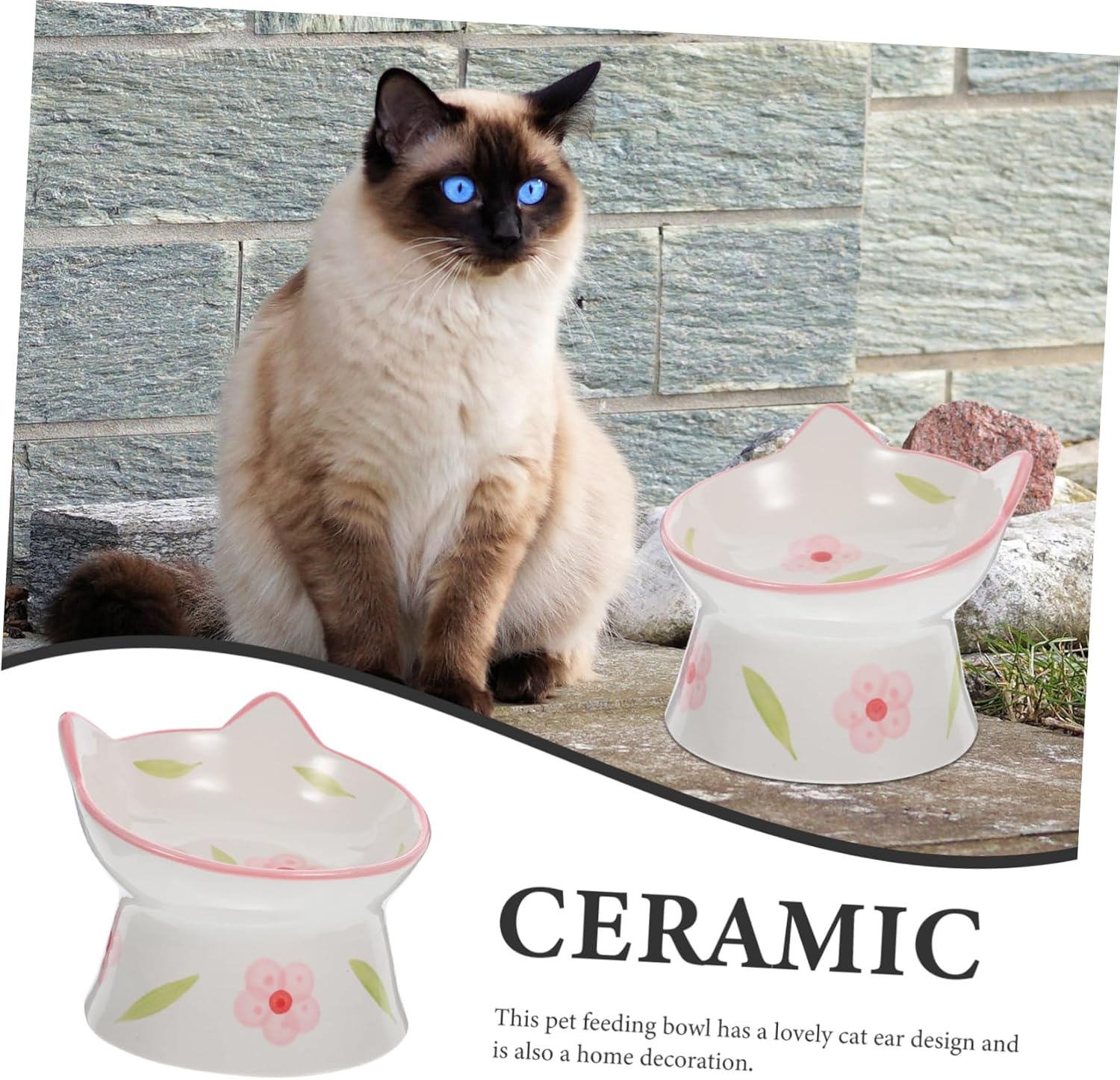 Garneck 2pcs Elevated Cat Feeder Cat Food Bowl Non-Slip Base Unique Ear Design Pet Feeding Tool for Comfortable Eating Experience