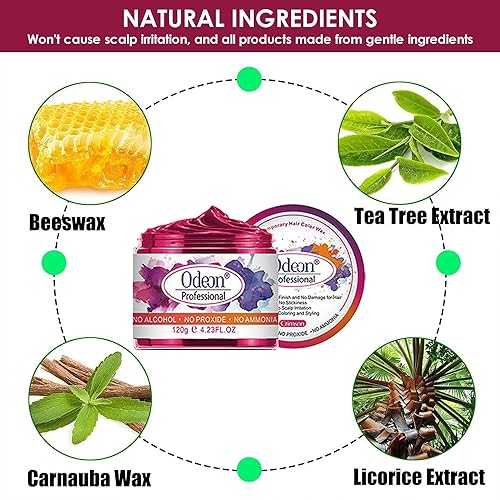 Miniatura 5 de Odeon Crimson - Cera de color para el cabello, tinte temporal de 4.23 onzas para peinados naturales, perfecto para fiestas, cosplay, Halloween o