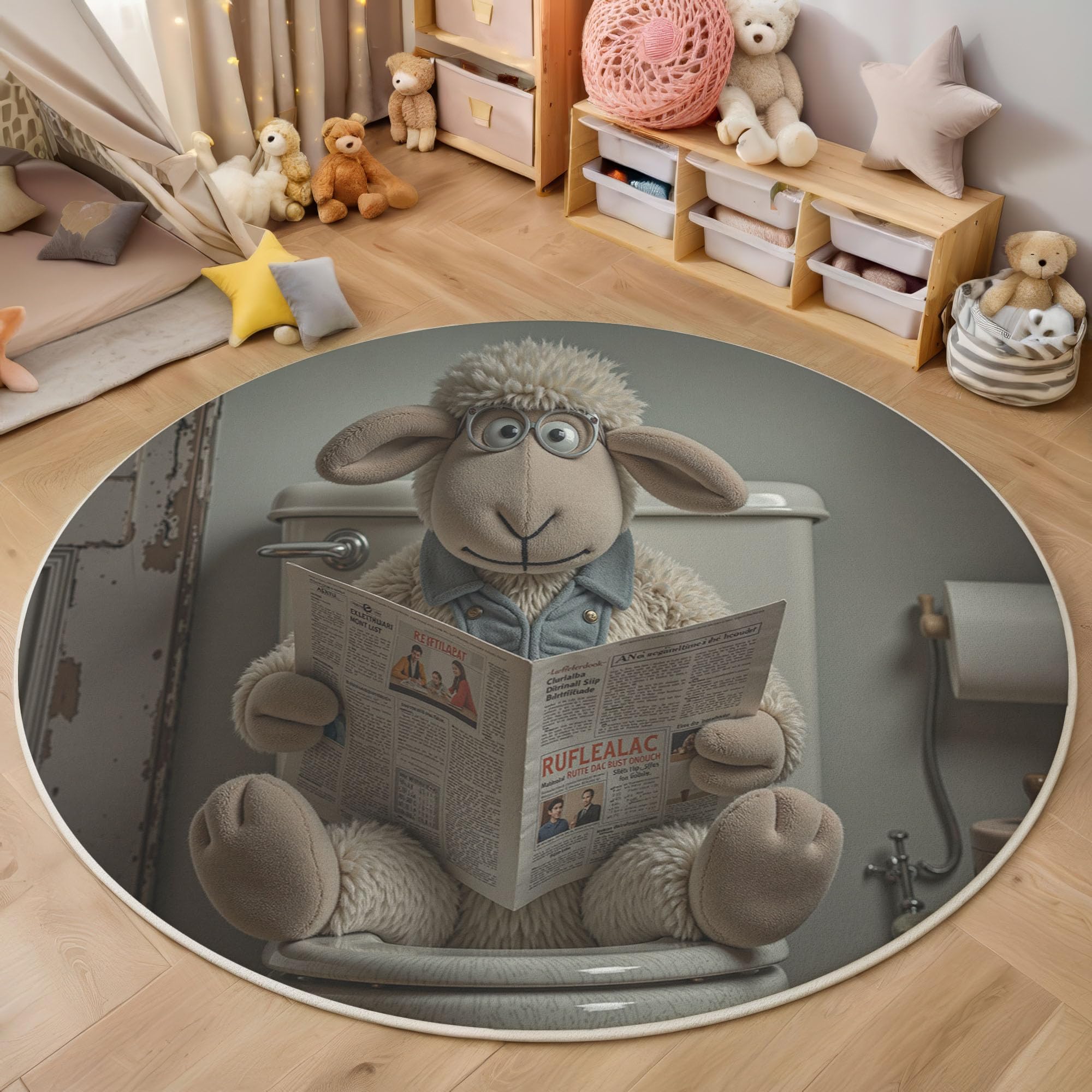 Tapis rond salon poil ras beige pour chambre enfant ou séjour moquette mouton