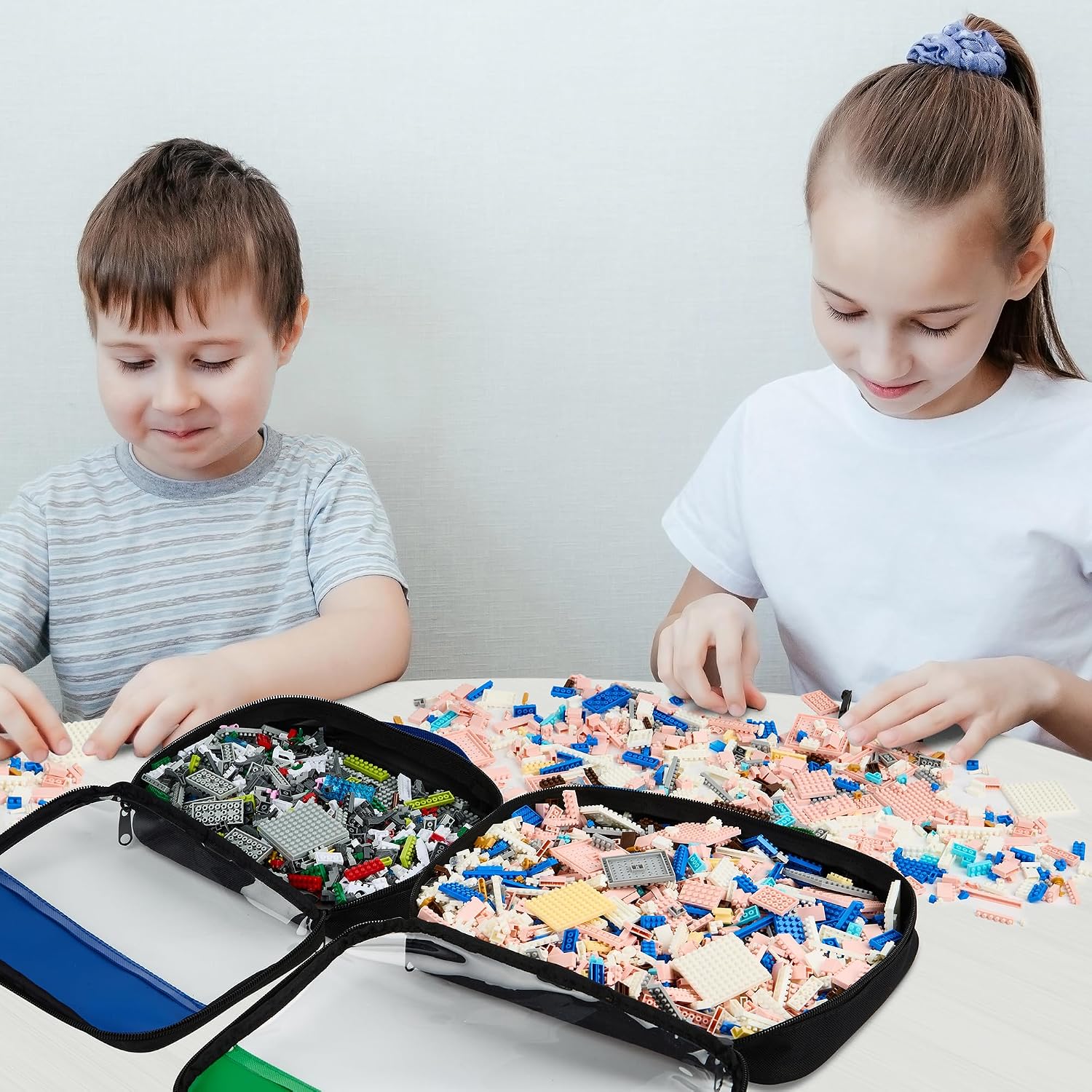 Premium Toy Storage Bags Compatible with LEGO Bricks - Set of 4 Bags With Labels, Handles & Pockets For Easy Organizing - Quality Bliss Bins for Keeping Puzzles & Board Games Stored with Ease