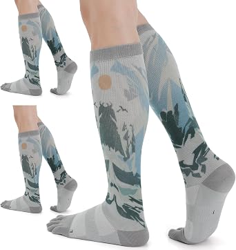 Compression Toe Socks for Men and Women Athletic Running Knee High Five Finger Socks