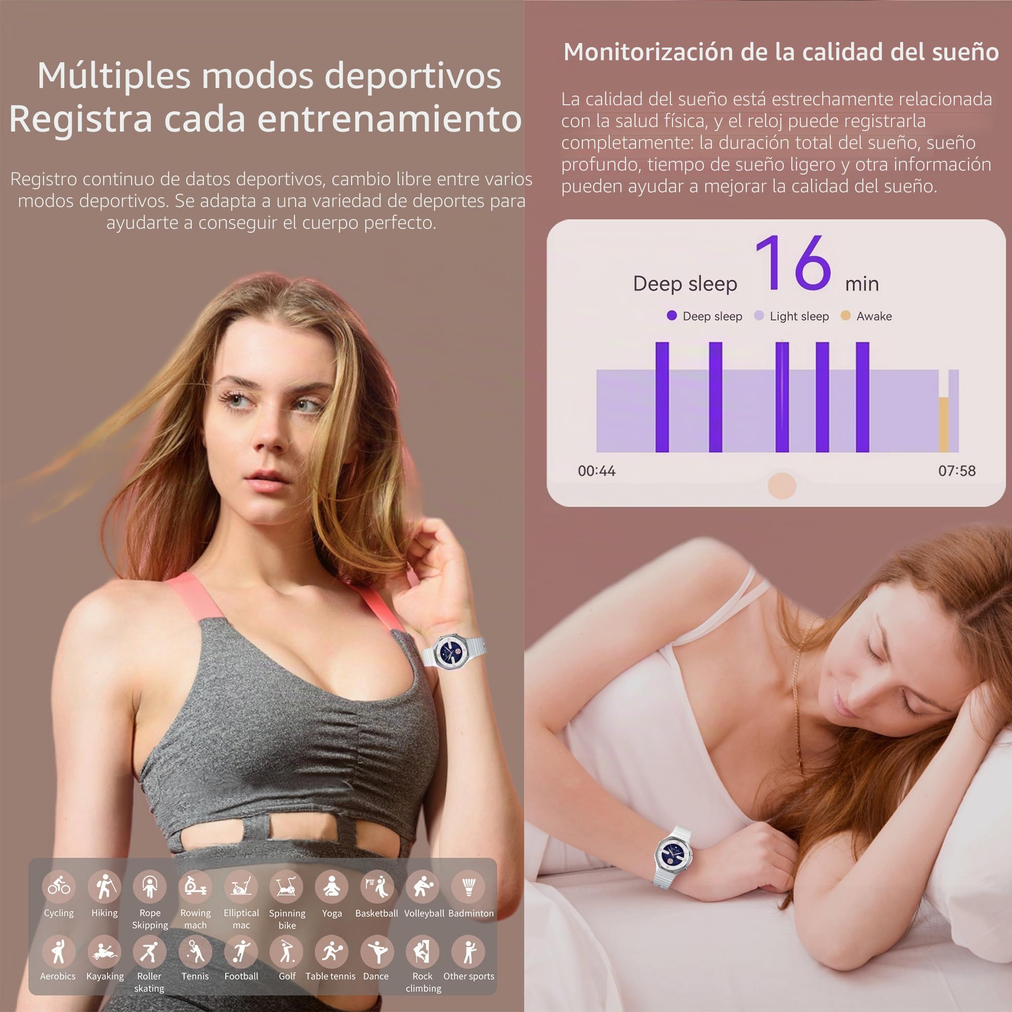 Reloj Inteligente Mujer con Llamadas, 1,32 AMOLED Pulgada Smartwatch Deportivo con Podometro Pulsometro SpO2 Sueño Presion Arterial Pulsera Actividad 5ATM Reloj Digital para iOS Android (Plata)