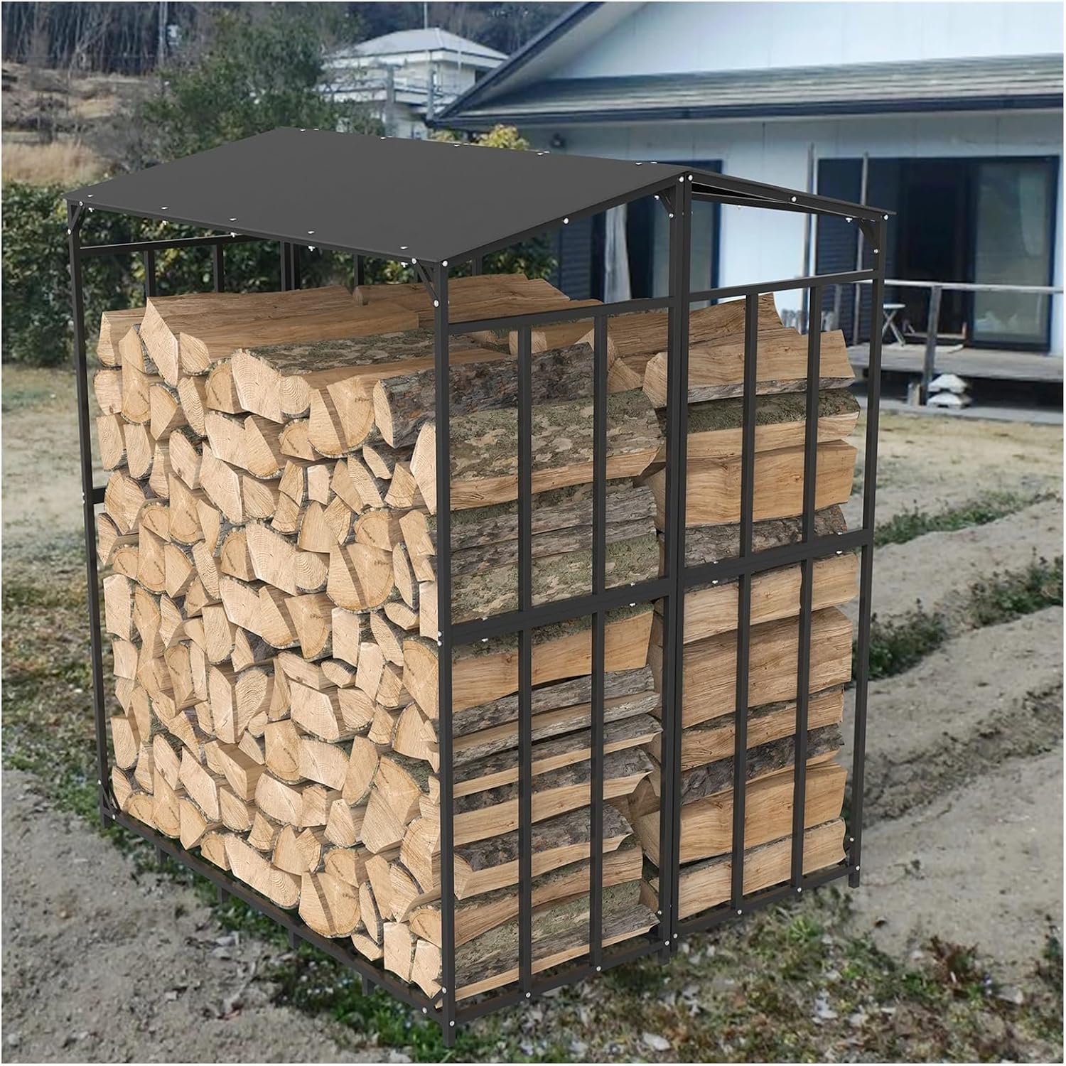 Firewood storage rack Large Tall Outdoor Firewood Rack with Cover Heavy Duty Square Strong Stand with Waterproof for Fireplace Garden
