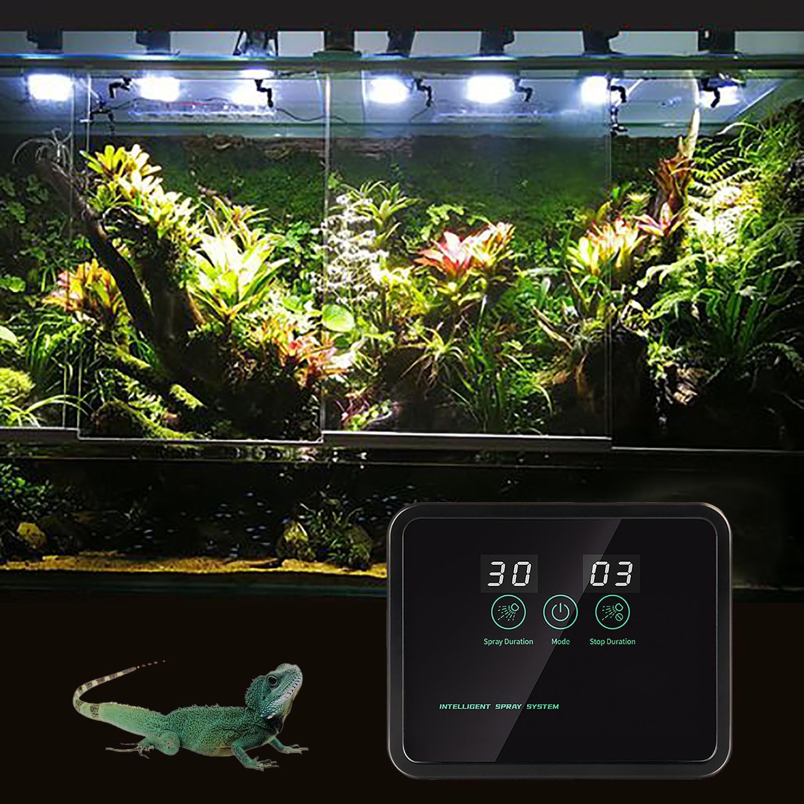 de riego para terrario, humidificador de reptiles, humidificador | automático para reptiles con temporizador, de niebla para terrario con boquillas pulverizadoras, plantas anfibias