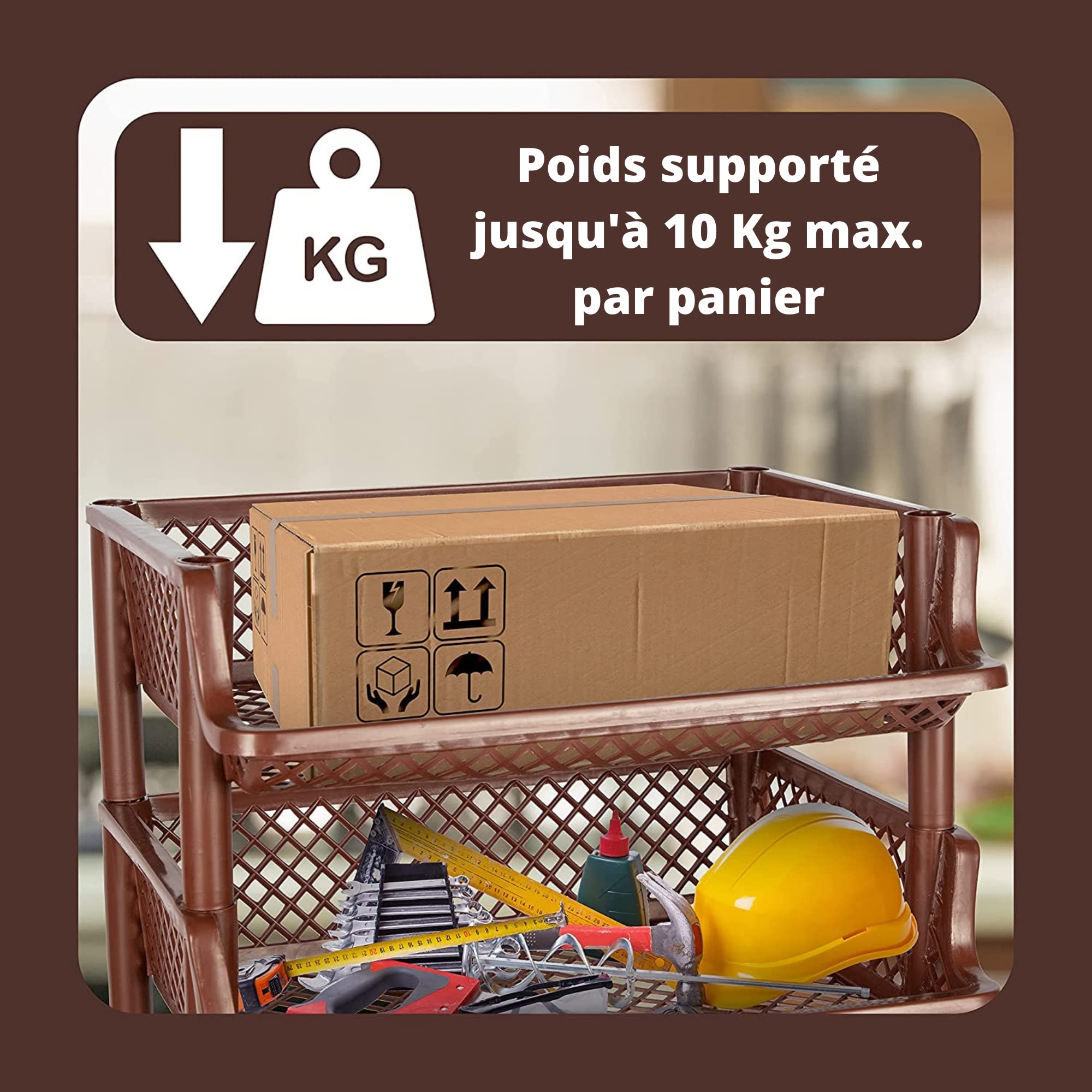 ARTECSIS Étagère de Rangement Plastique 6 Niveaux / 120x50x40cm Marron/Max 10Kg/Panier