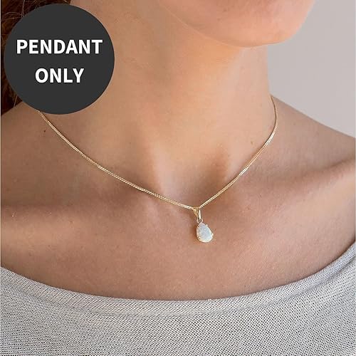 Miniatura 2 de 14K Gold White Opal Pendant - Dainty Pear-Shape Teardrop Pendant, 7x10mm 14K Solid Yellow Gold Pendant, October Birthstone Opal Gemstone - Handmade