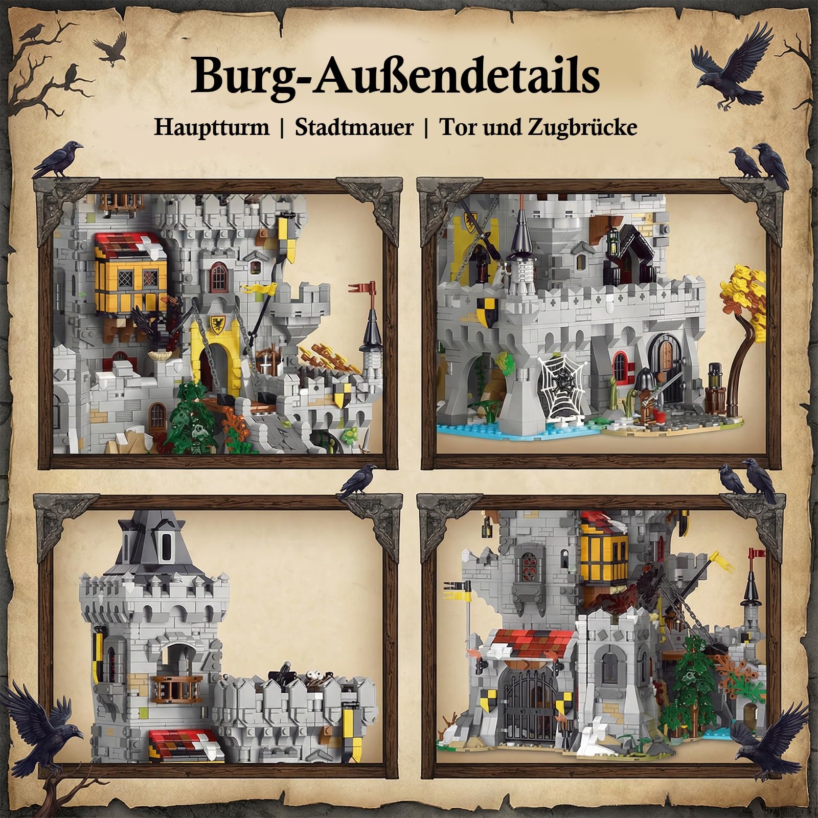 3 in 1 Raven King's Castle Klemmbausteine Burg 4961 Teile | Mittelalter Schloss Bauset, Medieval Wikinger Modular Buildings für Erwachsene, Kompatibel mit Barweer BWR009