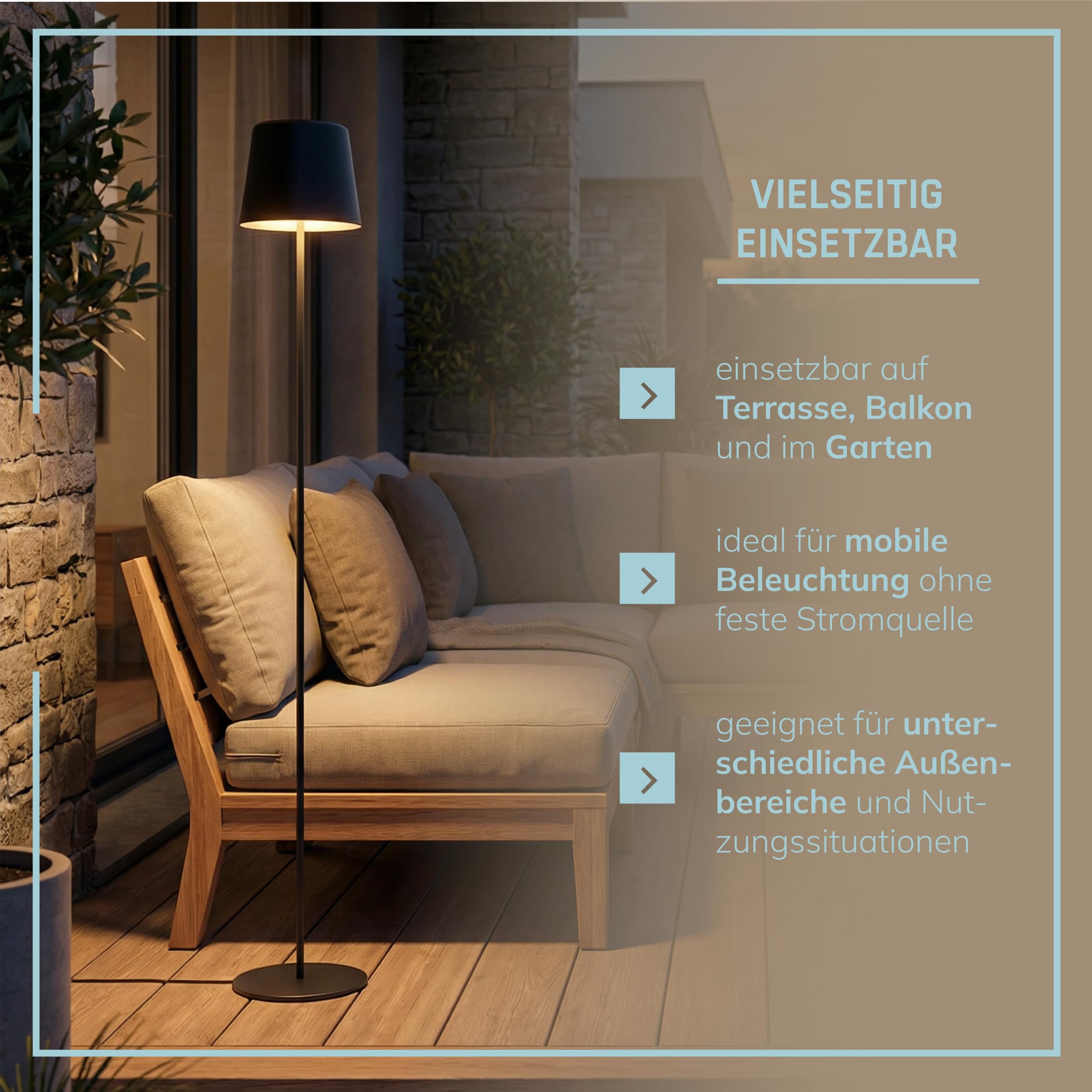 Lightbox Lampada da terra a LED interni ed esterni | 129 cm di altezza, Ø 18 cm | lampada da terra nera per esterni con touch dimmer a 3 livelli | mobile/wireless/portatile | ricaricabile