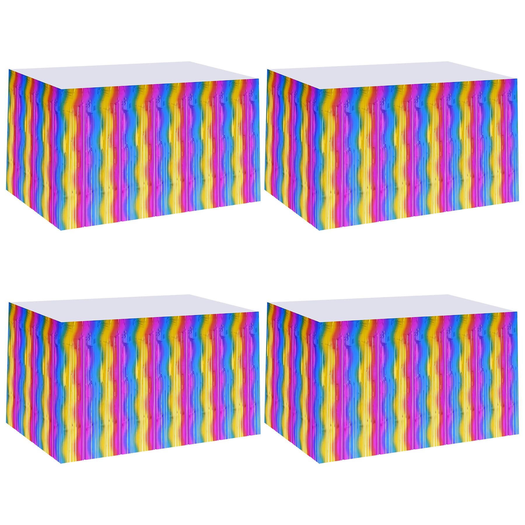 4 Pack Party Table Skirt Decorations, Tinsel Foil Fringe Decoration Blue Red Metallic Foil Fringe Tables Streamer for Pride Day Rainbow Wedding Christmas Halloween Party Supplies, 29 x 108 Inch