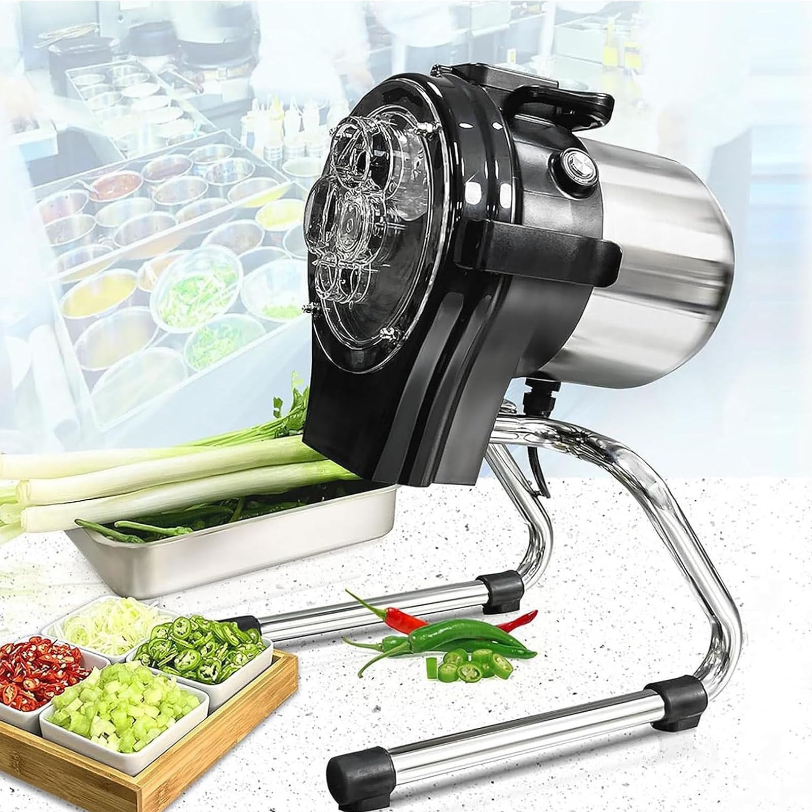 Cortadora Y Picadora EléCtrica Comercial De 110 W,Grosor Ajustable De 1 A 5 Mm, Cuchilla De Acero Inoxidable 304, 6000 RPM,Apta para Ajo, Jengibre, Chile, Patata Y MáS A