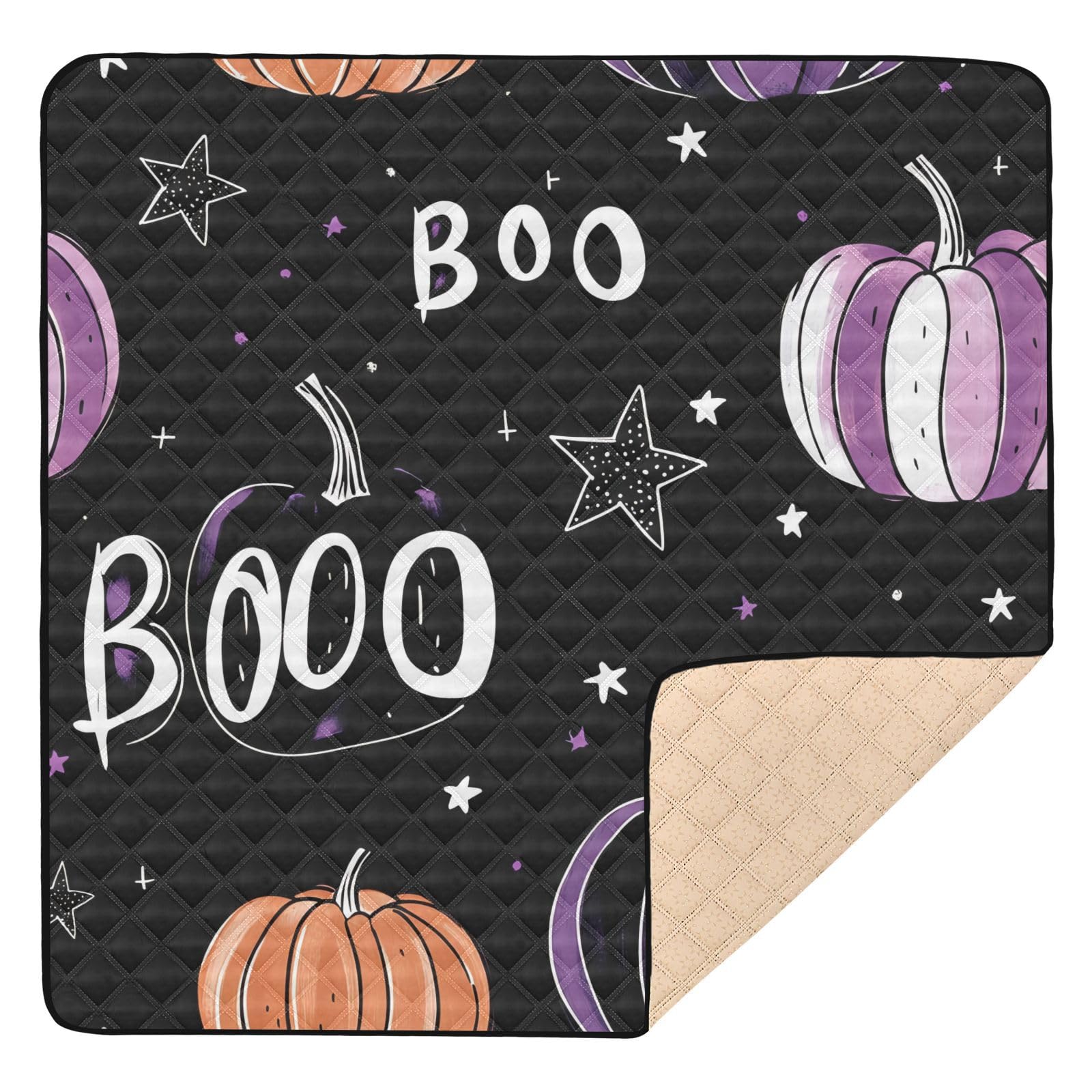 BOESI Scribble Pumpkin Baby Play Mat, 50“ X 50” Washable Folding Crawling Mat, Baby Floor Mat, Soft, Non-Slip