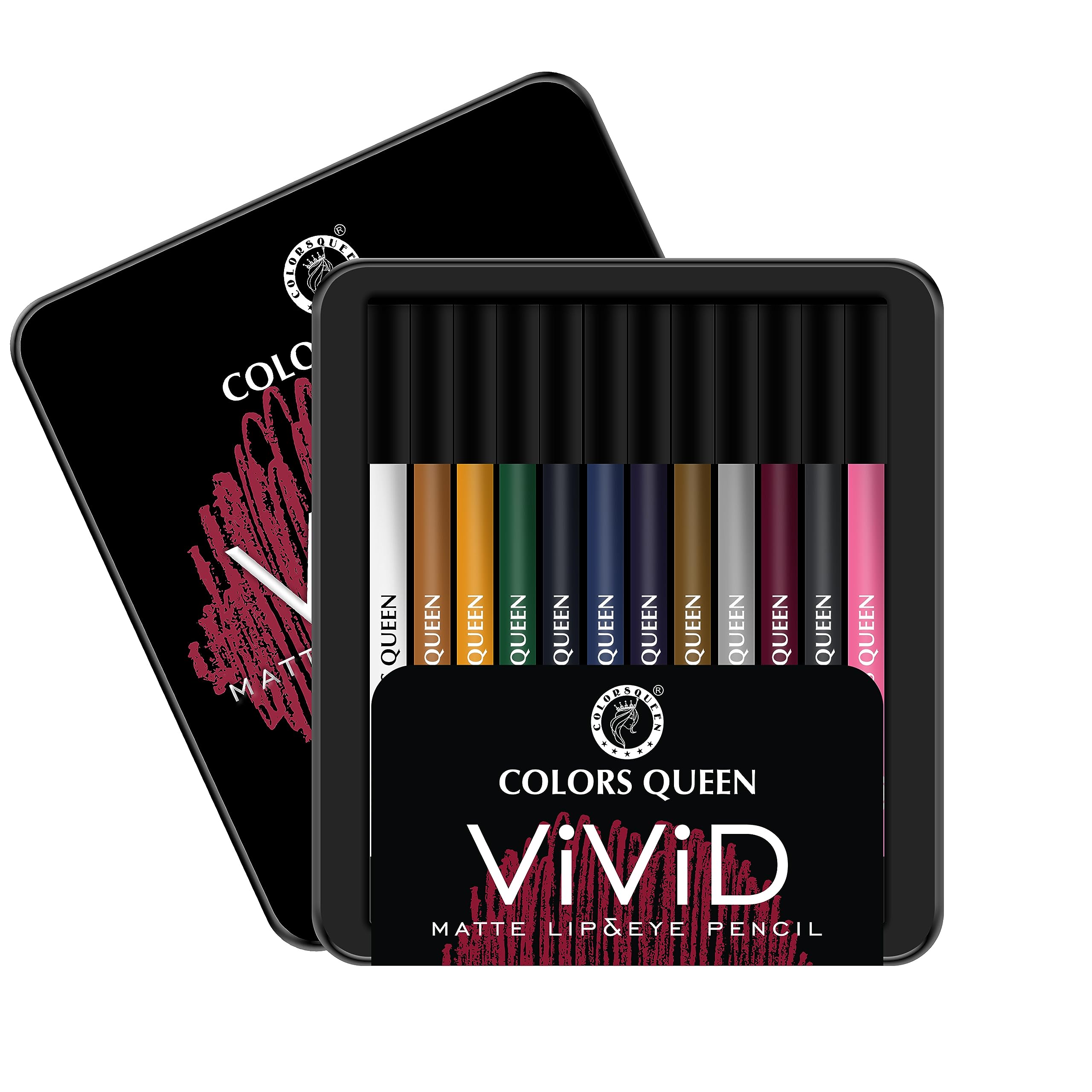 Colors Queen Vivid Matte Eye & Lip Liner Pencil Set | Long Lasting, Waterproof & Smudge Proof Lip Liner | Bold & Creamy Set of 12 (1.5g x12) | Multi Color C-picture-15
