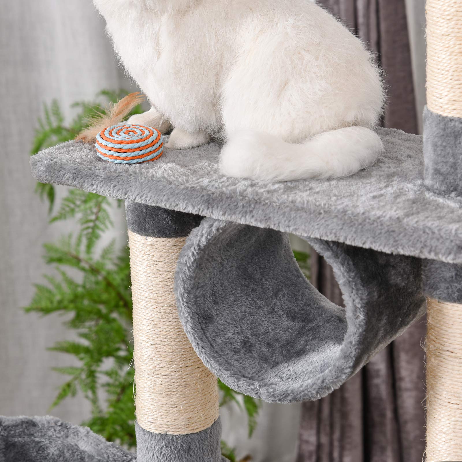 PawHut Tiragraffi a Colonna per Gatti con Cuccia Amaca 60x40x154cm Grigio | Lettini Sospesi, Pali in Corda Sisal