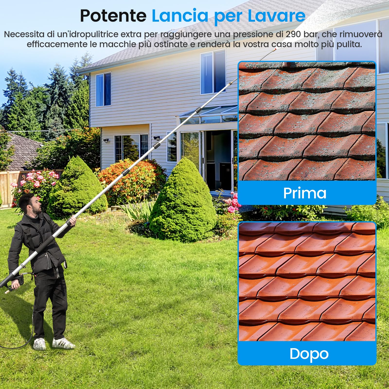 COSTWAY 550 cm Kit di Prolunga per Idropulitrici, Lancia Telescopica per Idropulitrice con 5 Ugelli 2 Adattatori Accoppiatore Girevole e Imbracatura di Supporto, 4000PSI