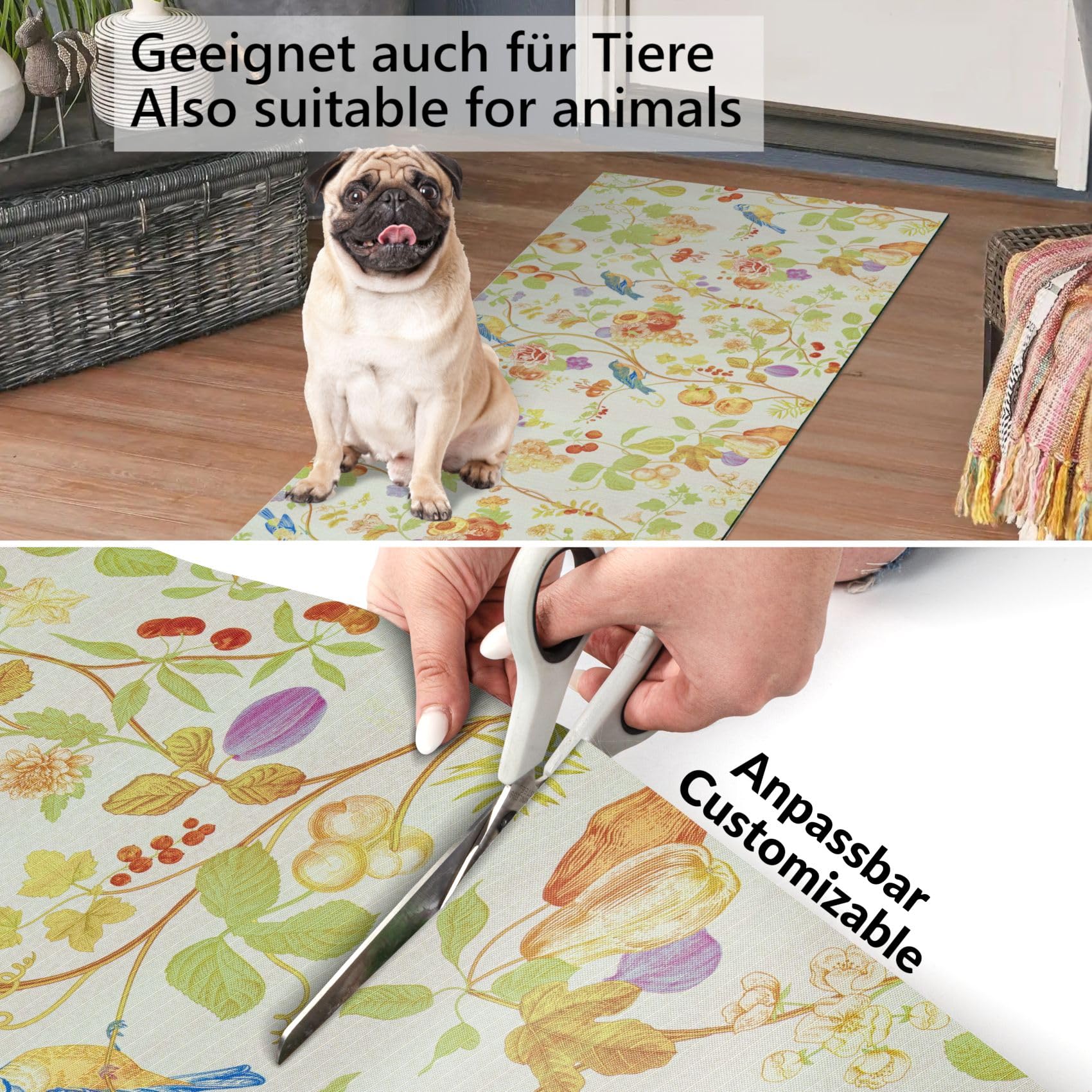 ANRO Küchenteppich Küchenläufer Teppich Läufer Küche waschbar rutschfest Botanic Abwaschbar 350 x 52cm