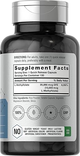 Miniatura 2 de Horbäach L metilfolato 15000 mcg | 120 cápsulas | 15 mg de folato de metilo | 5-MTHF | Suplemento sin OMG, sin gluten