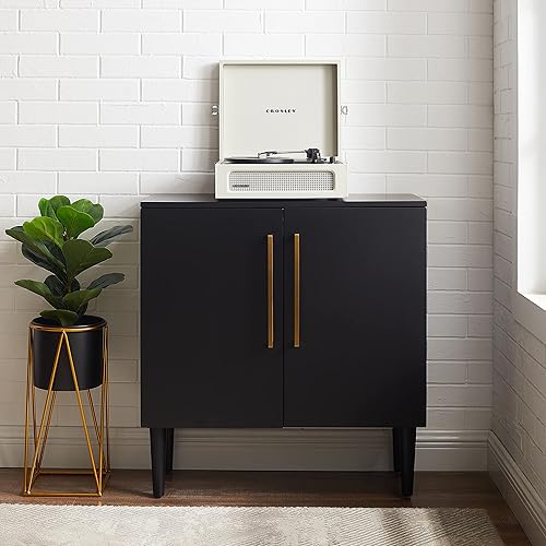 Miniatura 2 de Crosley Furniture Everett Accent - Armario de almacenamiento, soporte para tocadiscos, soporte para discos de vinilo, negro mate