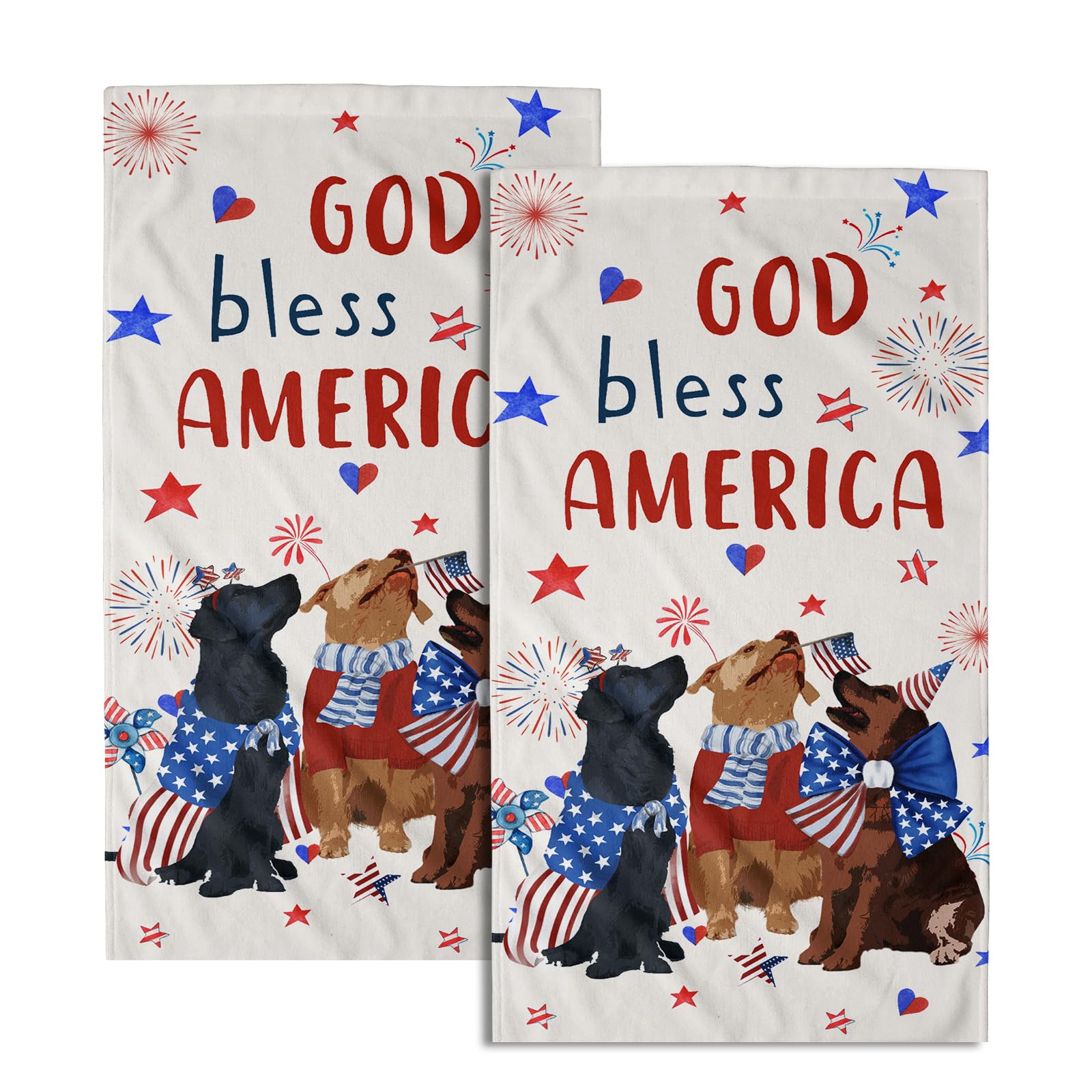Giwawa 4th of July Patriotic Dogs Hand Towels Set of 2 American Independence Day Kitchen Towels Absorbent Washcloth Towel for Home Holiday Decor