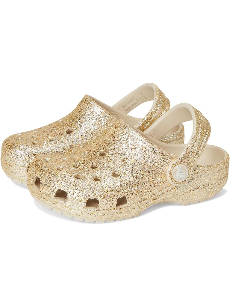 Beige Crocs Classic Glitter Clogs (Toddler)