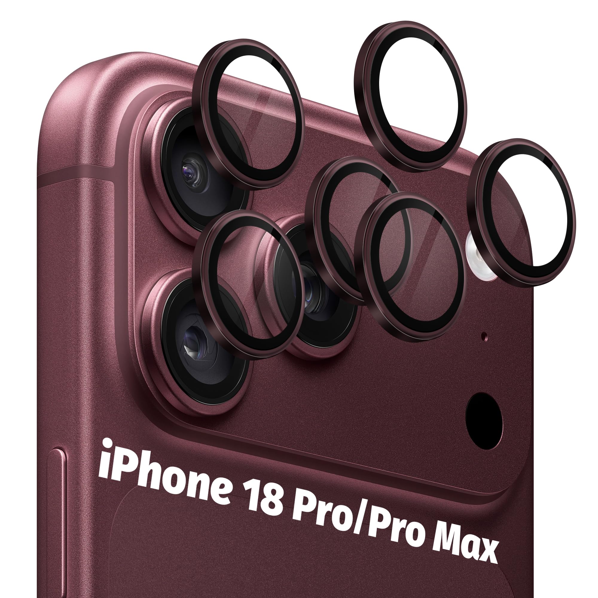 Orzero 9H Glass Camera Lens Protector for 18 Pro/18 Pro Max-Claret, 6 Pack
