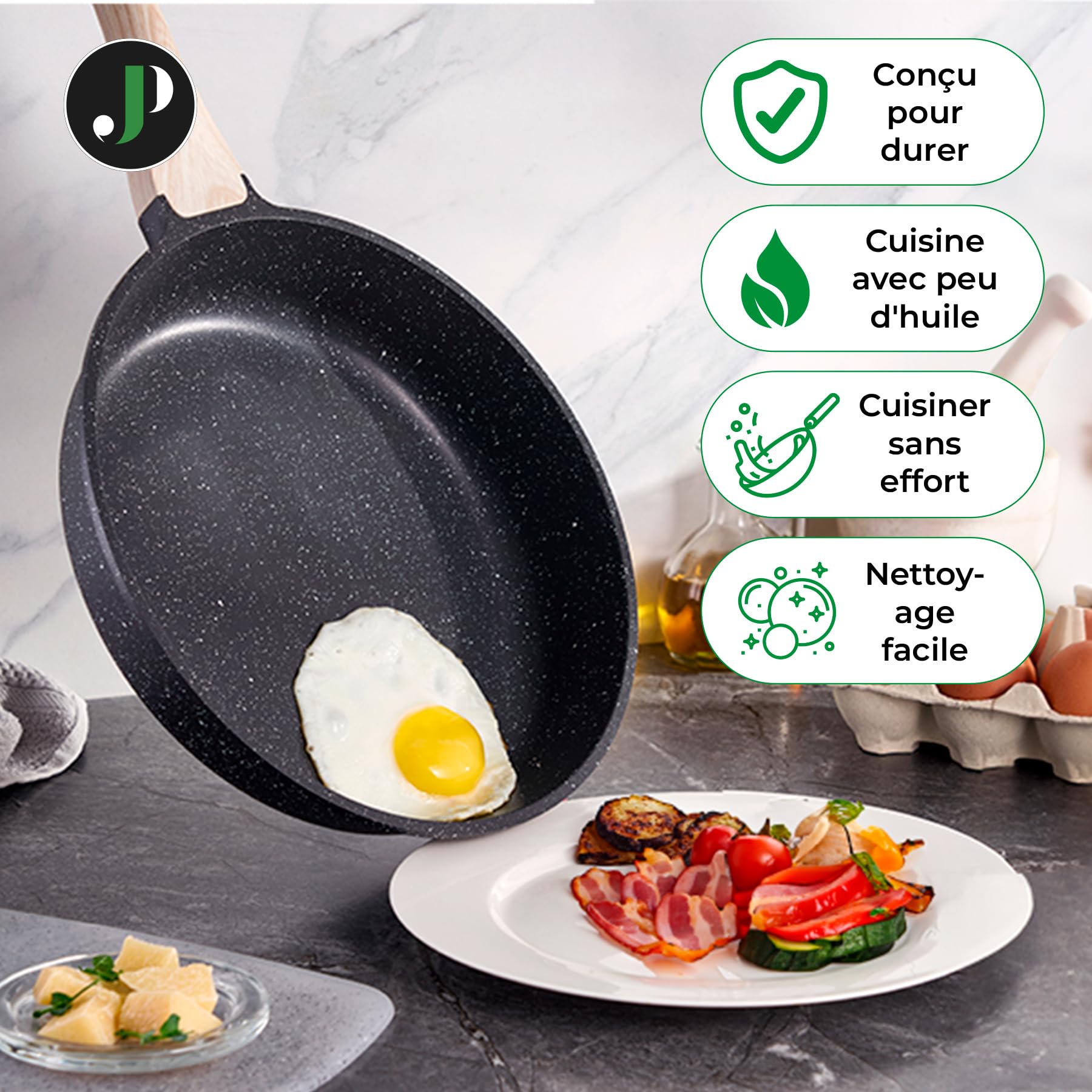 Juego de Cocina Antiadherente 18 Piezas – Ollas y Sartén con Mango Extraíble – Apto para Inducción – Sin PFOA – Fácil de Lavar a Mano (Negro)