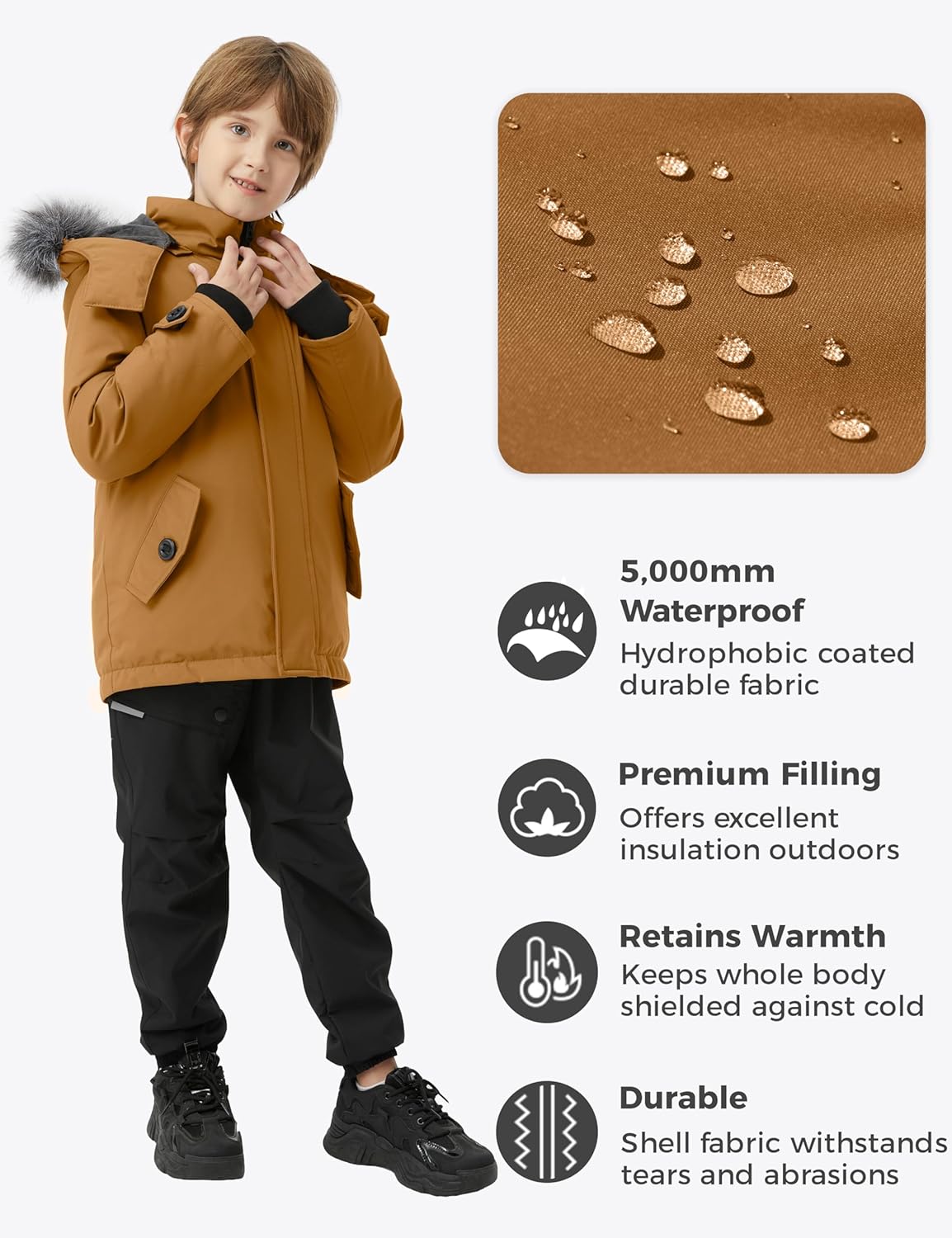 wantdo Boys' Winter Coat Waterproof Puffer Jacket Fleece Parka Hooded - Image 4