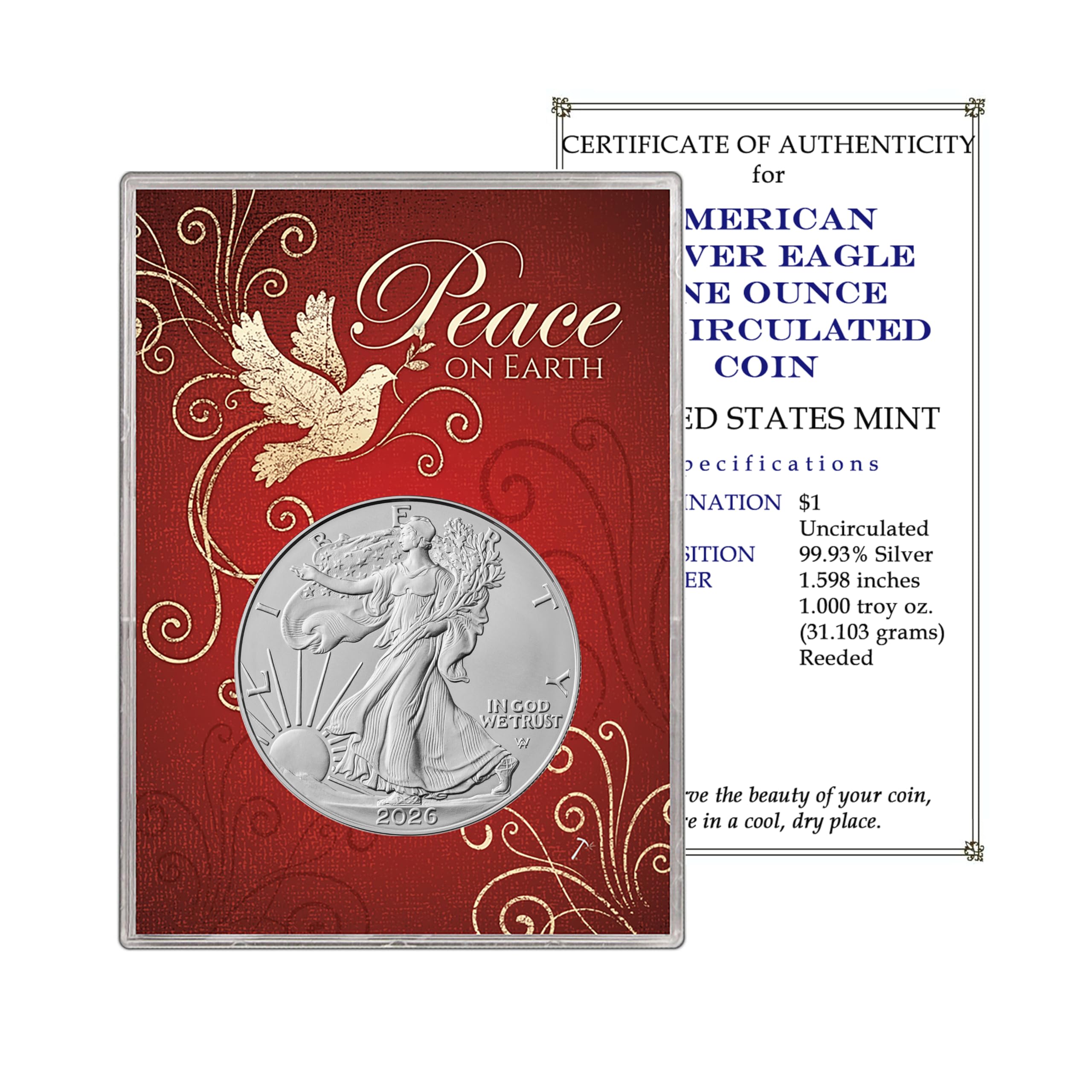 2026 U.S. Silver Eagle 1 oz Brilliant Uncirculated in Peace on