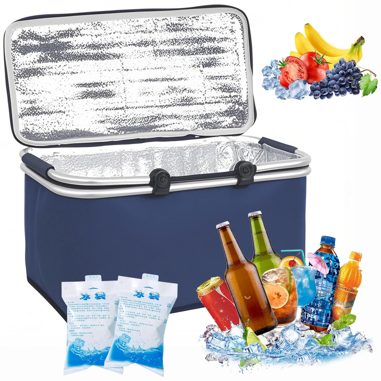 30L Faltbare Kühltasche Mit 2 Eisakkus - Isolierte Thermotasche Für Picknick