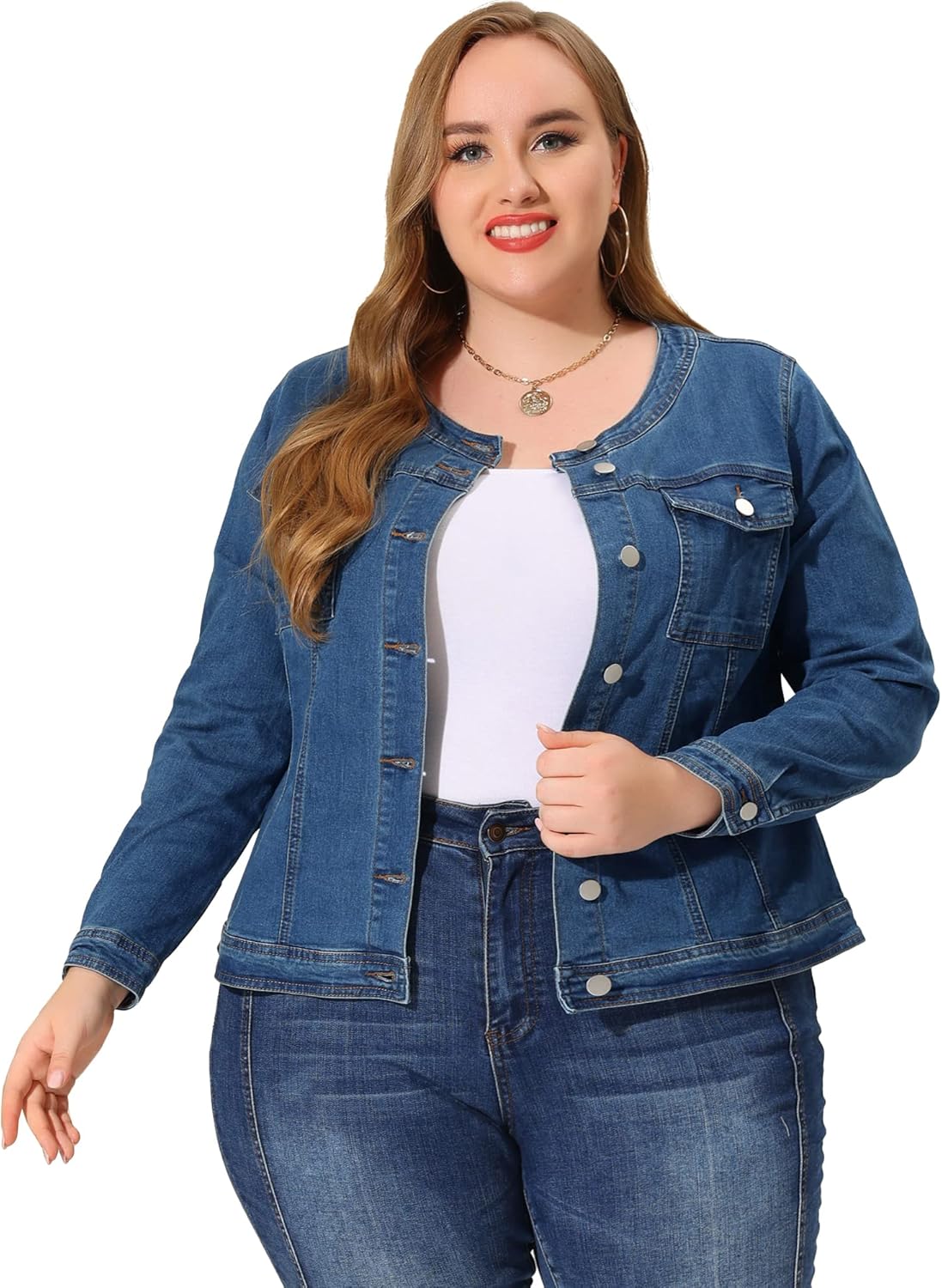 Agnes Orinda Women's Plus Size Long Sleeves Collarless Denim Jackets Halloween at Amazon Women's
