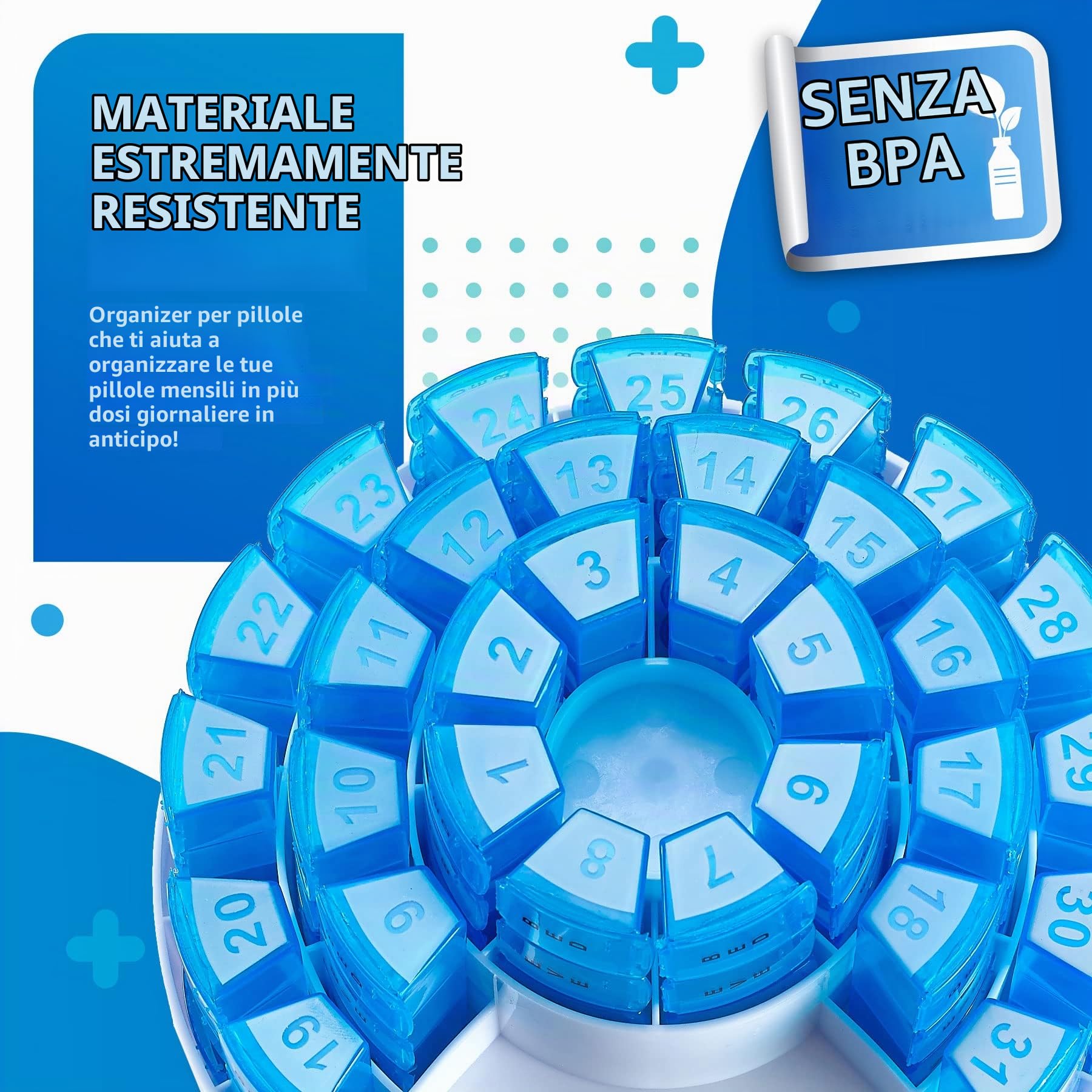 Contenitore Mensile per Pillole di MEDca – Organizer Intelligente per Medicinali con Sezione Dosi Multiple Giornaliere, Scomparti Removibili Perfetto per Viaggiare