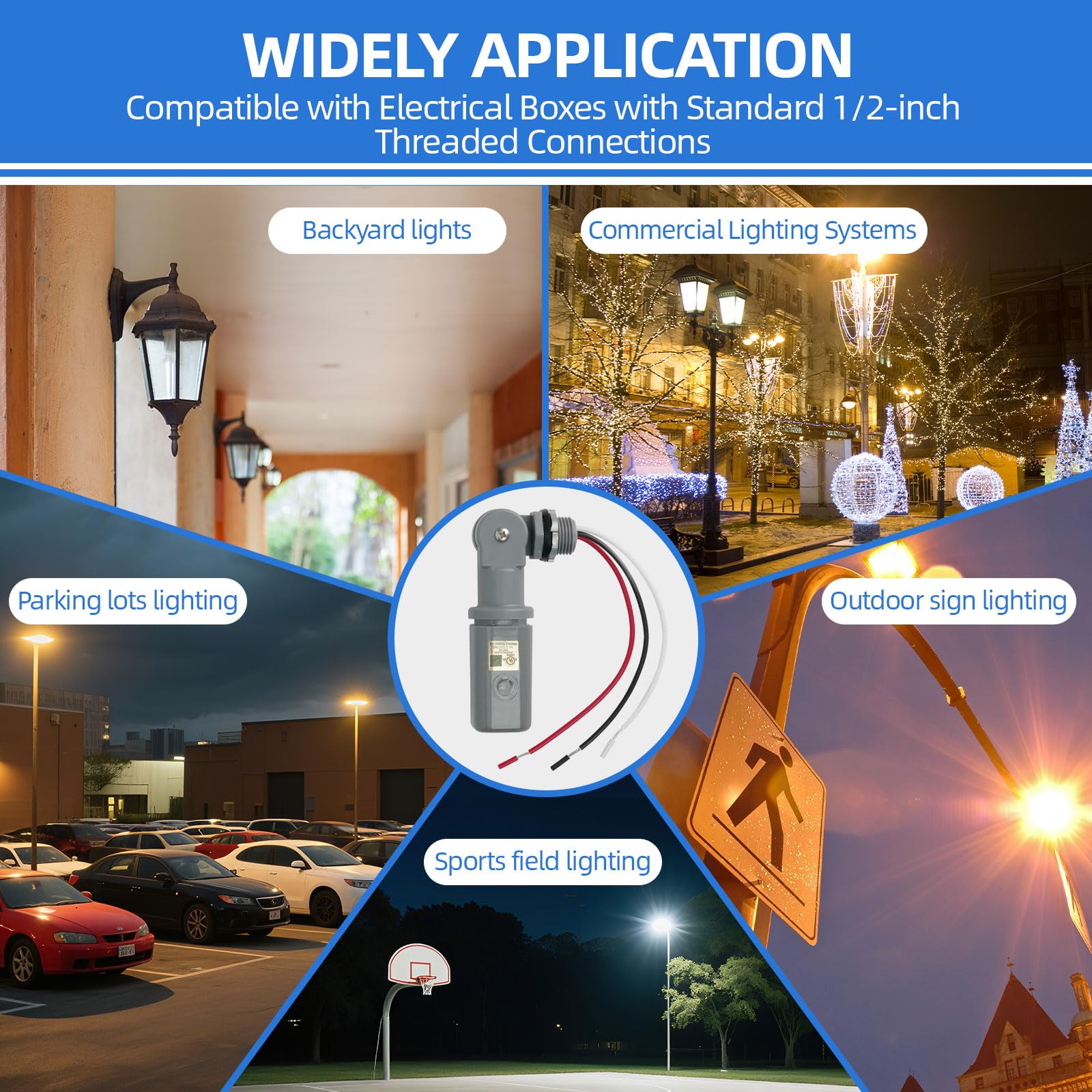 1 Pack Photocell Sensor for Outdoor Lights, 120-277VAC Wide Voltage, 50/60 Hz Dusk to Dawn Photocell Switch, IP54 Waterproof for High Power Loads in Commercial or Industrial — Amazon image 6