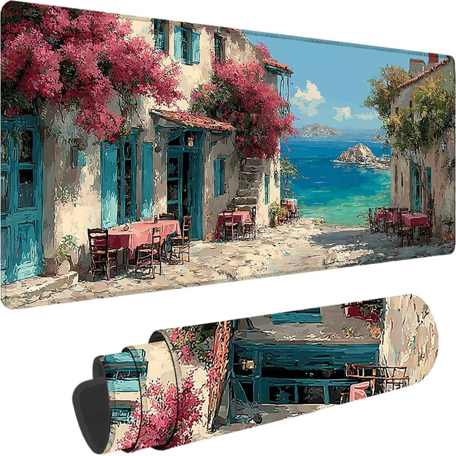 Podkładka pod mysz XXL 1600 x 800 x 3 mm, niebieska podkładka pod mysz do gier na morze ochraniacz na biurko z szytymi krawędziami, podkładka pod mysz do gier poprawia dokładność i szybkość dla graczy