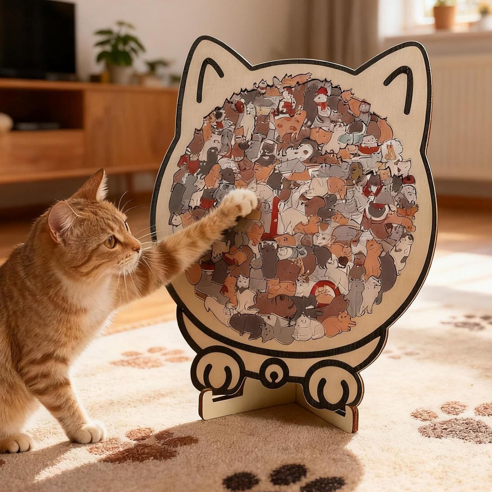135 Sztuk Morandicolor Drewniane Puzzle W Kształcie Kota, Drewniane Puzzle W Kształcie Kota, Kreatywne Prezenty Dla Miłośników Kotów (A)