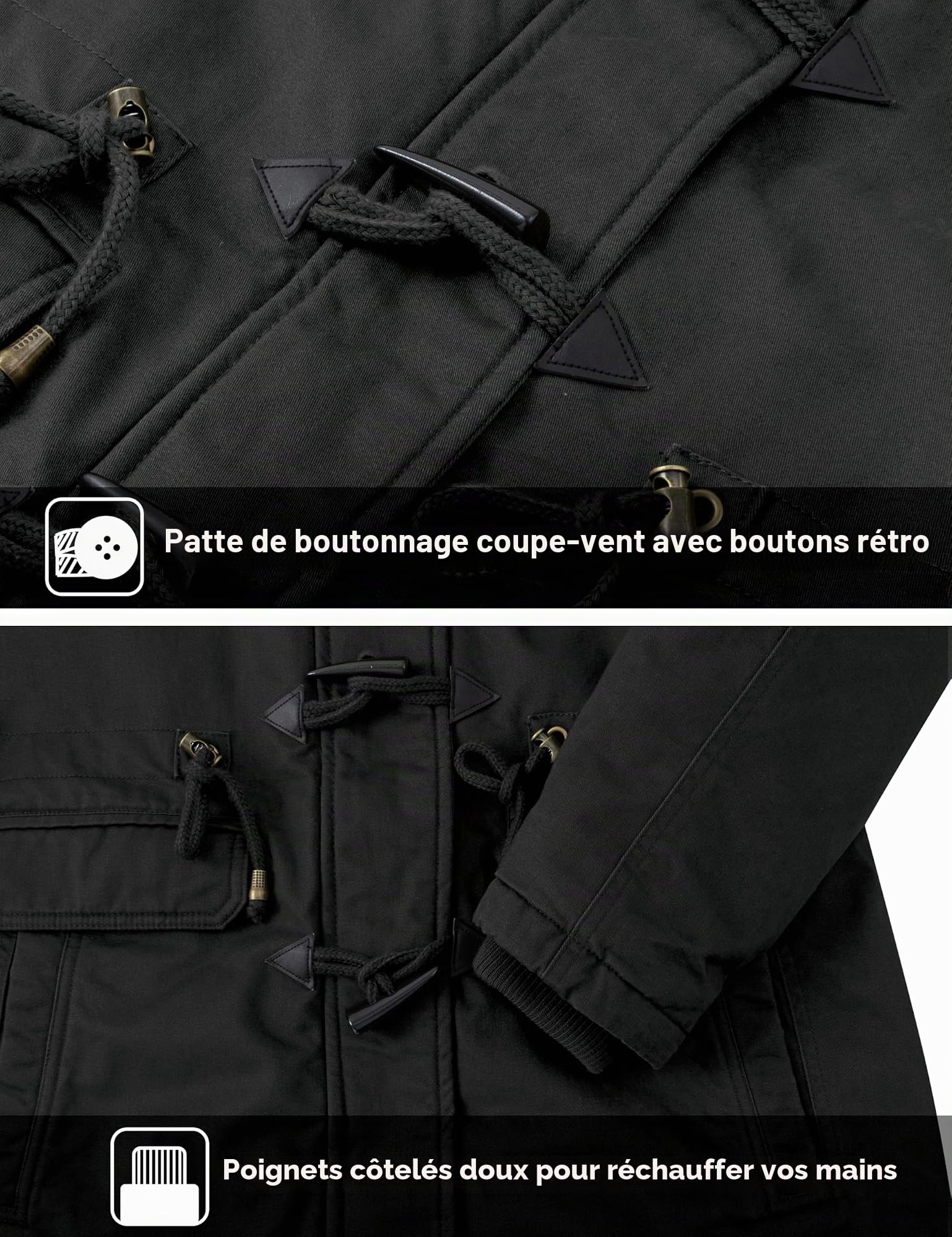 Wantdo Femme Duffle Coat Doublure Polaire Manteau Chaud en Coton Manteau à Capuche Détachable Veste Hiver Parka Militaire Slim Fit