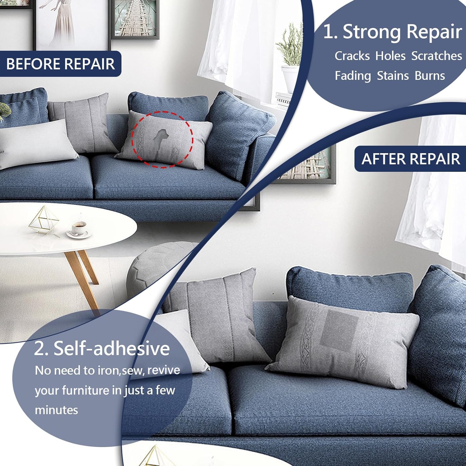 Parche de reparación de lona, cinta adhesiva fuerte de 35 x 79 pulgadas, parche de tela autoadhesivo para sofás, bolsas de mano, ropa, asientos de coche, muebles (gris, 35 x 79 pulgadas)