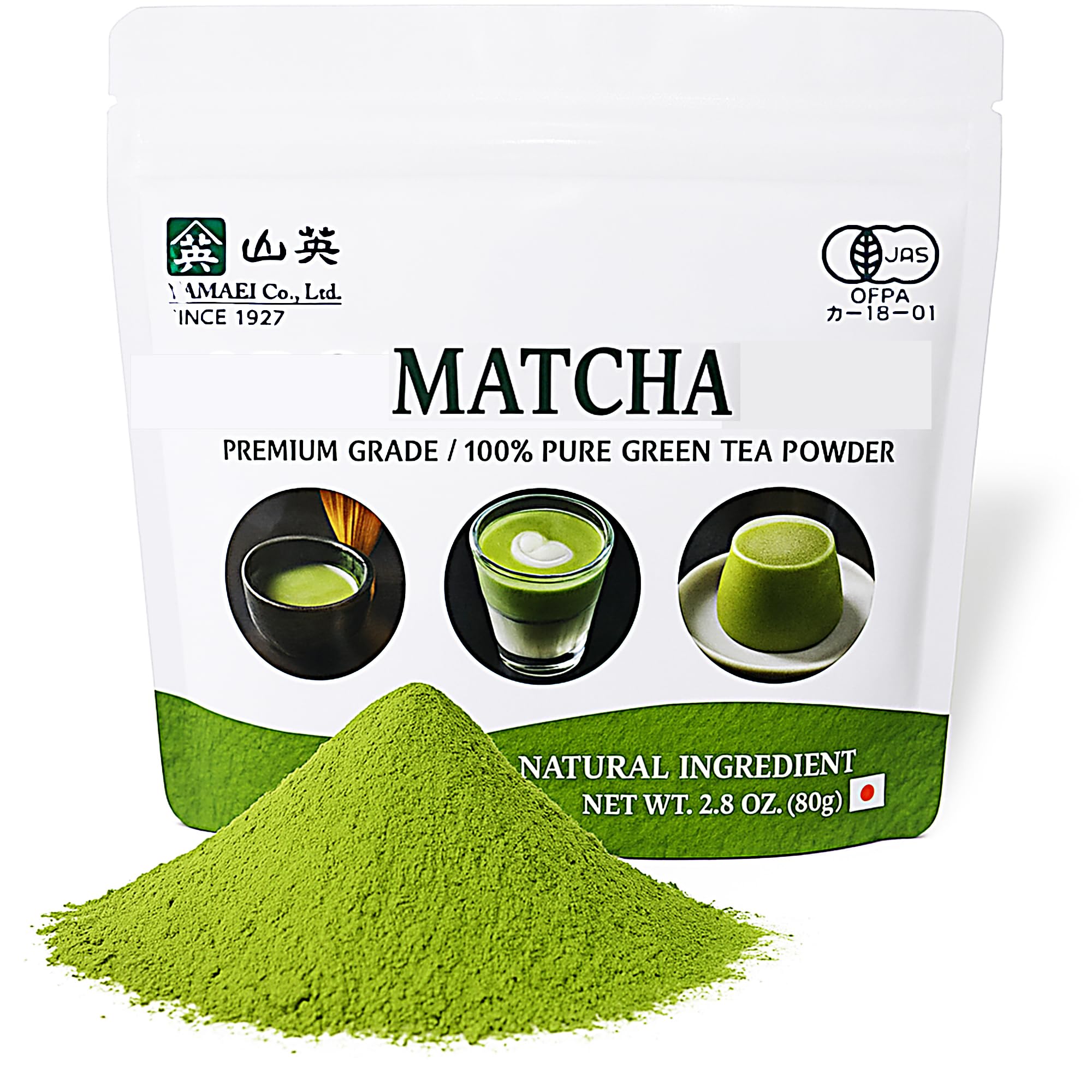 YAMAEI, Matcha Powder, 80g, Premium Grade, Japanese Green Tea, Use for Latte, Cooking