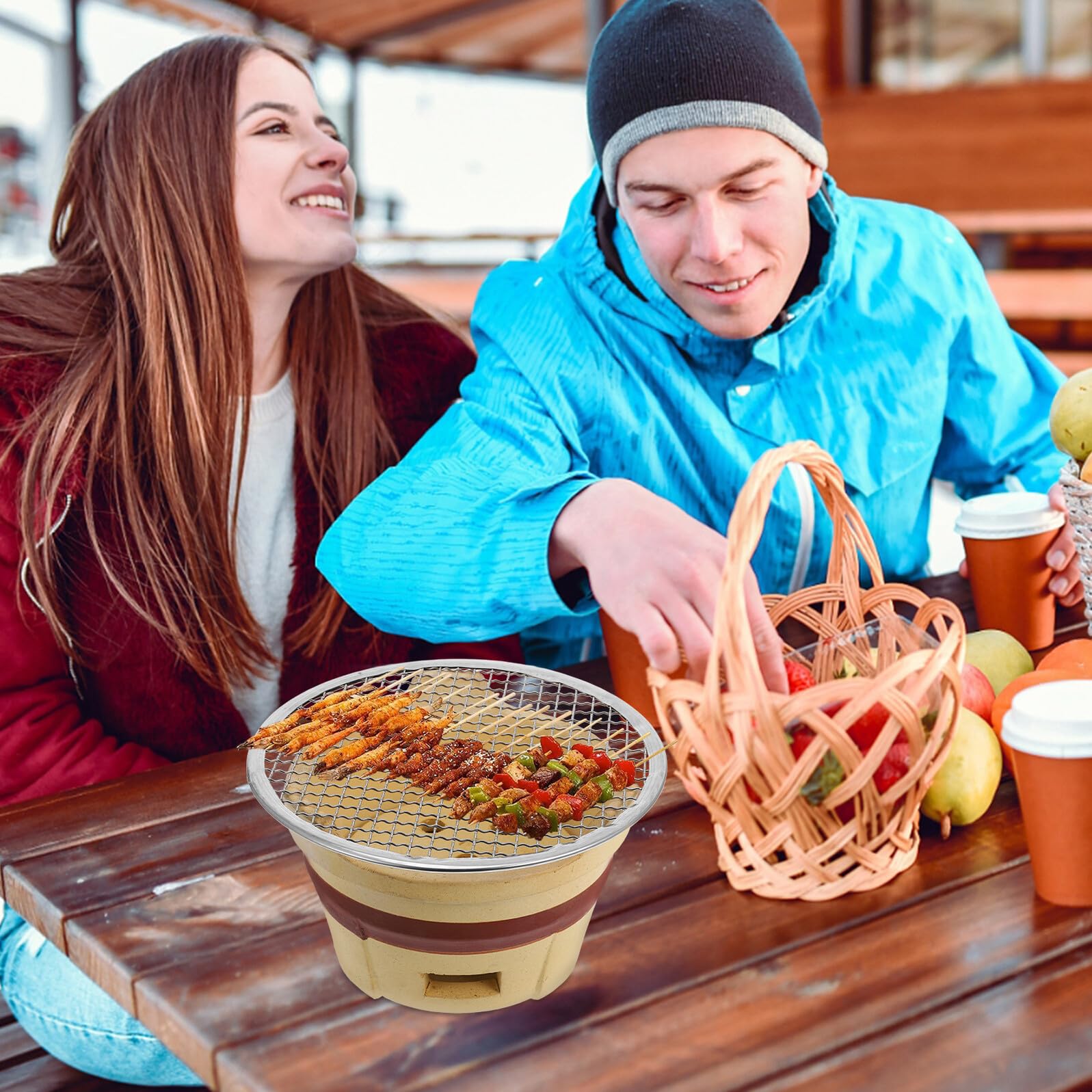 Zestaw mini kuchenek na węgiel drzewny, kompaktowy, staromodny grill do grillowania na kemping i do domu, wielofunkcyjna kuchenka na drewno, przenośny sprzęt do grillowania na świeżym powietrzu