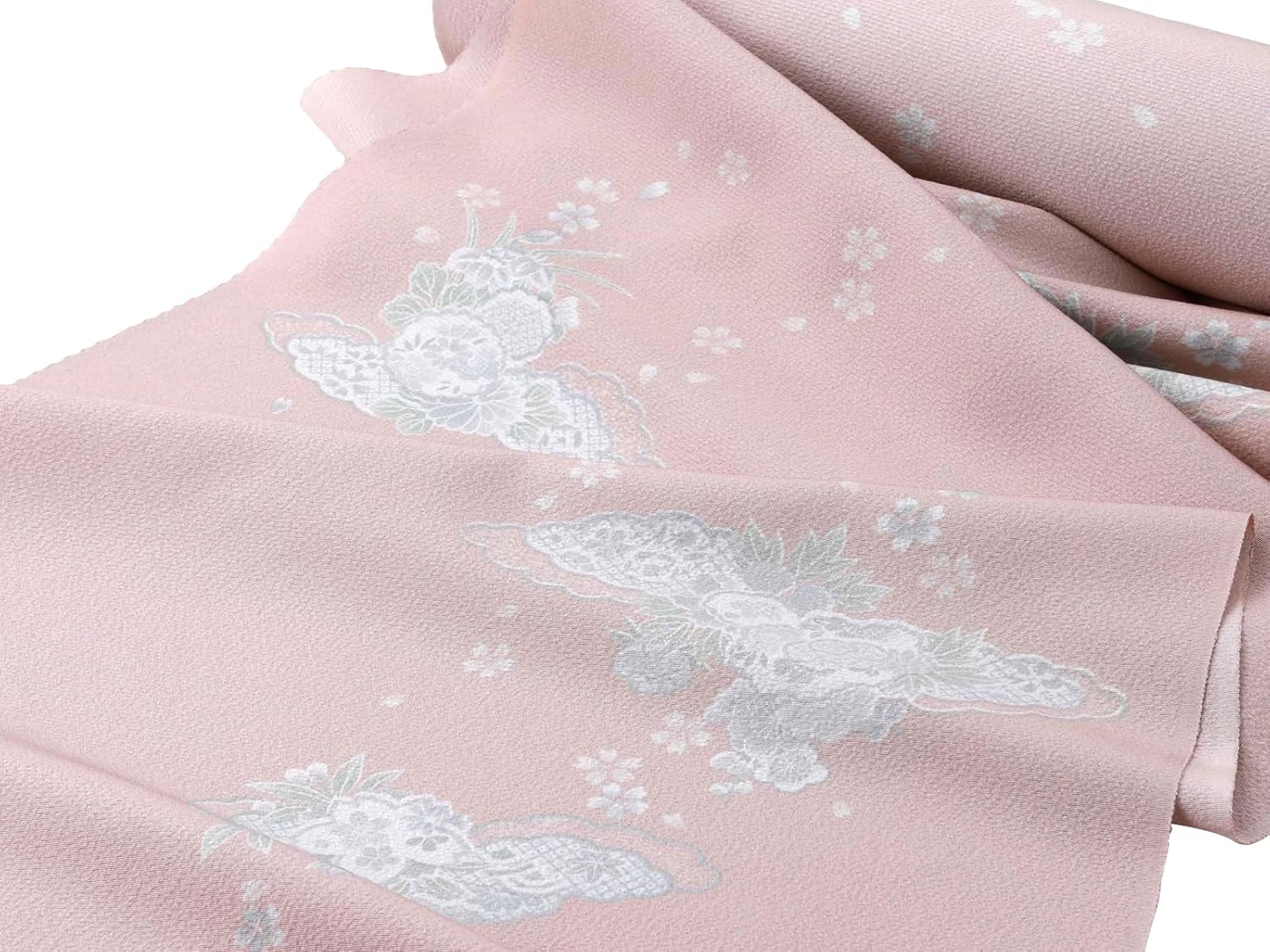 マ*ト様 丹後ちりめん　着物反物　正絹 SAKIKU-EN] 訳あり 正絹 小紋 着尺 丹後ちりめん 着物 反物 淡桃系 sk