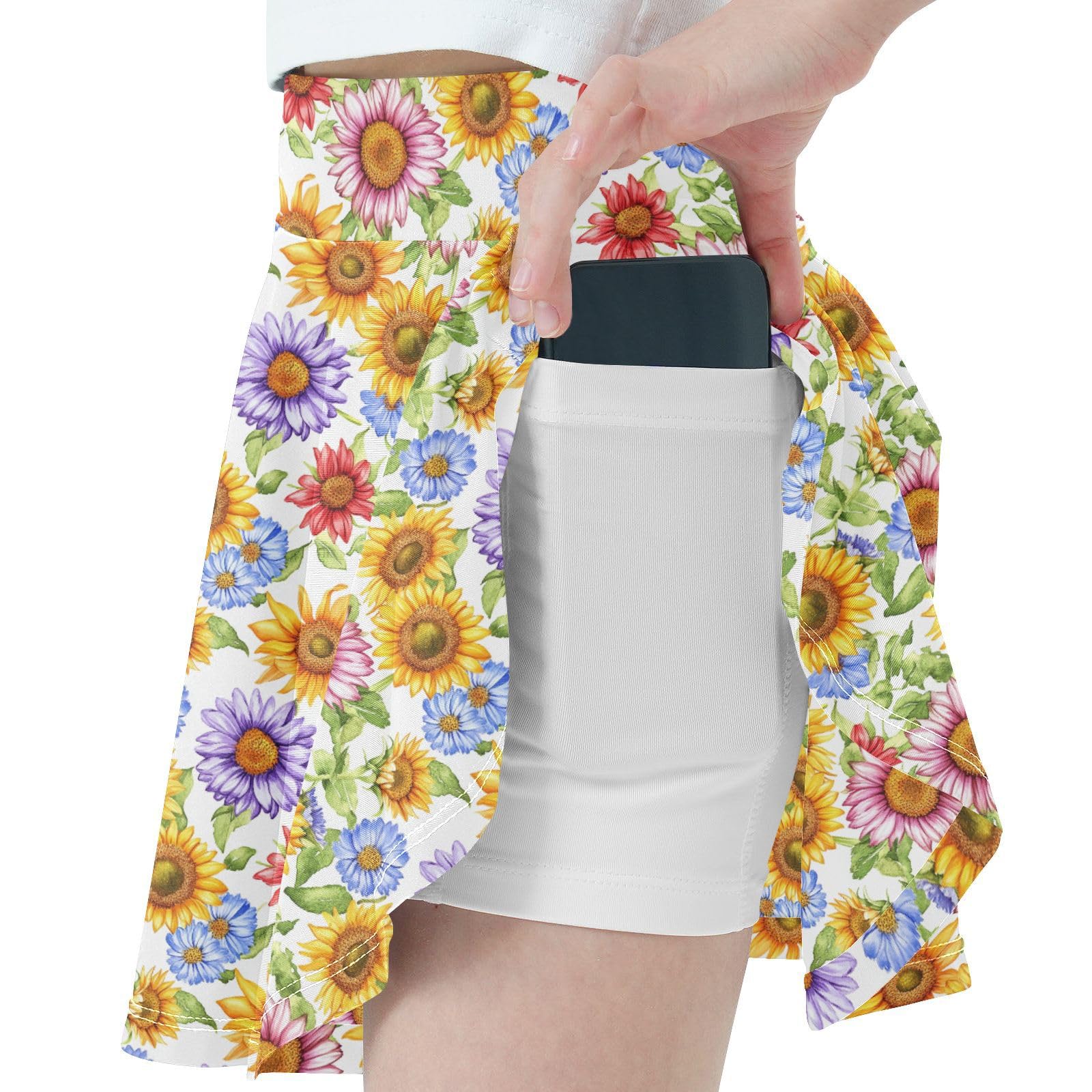 Sunflowers Colorful Flowy Skirt for Girls with Shorts Kids Cheer Skirt Little Girl SkortWith Pockets