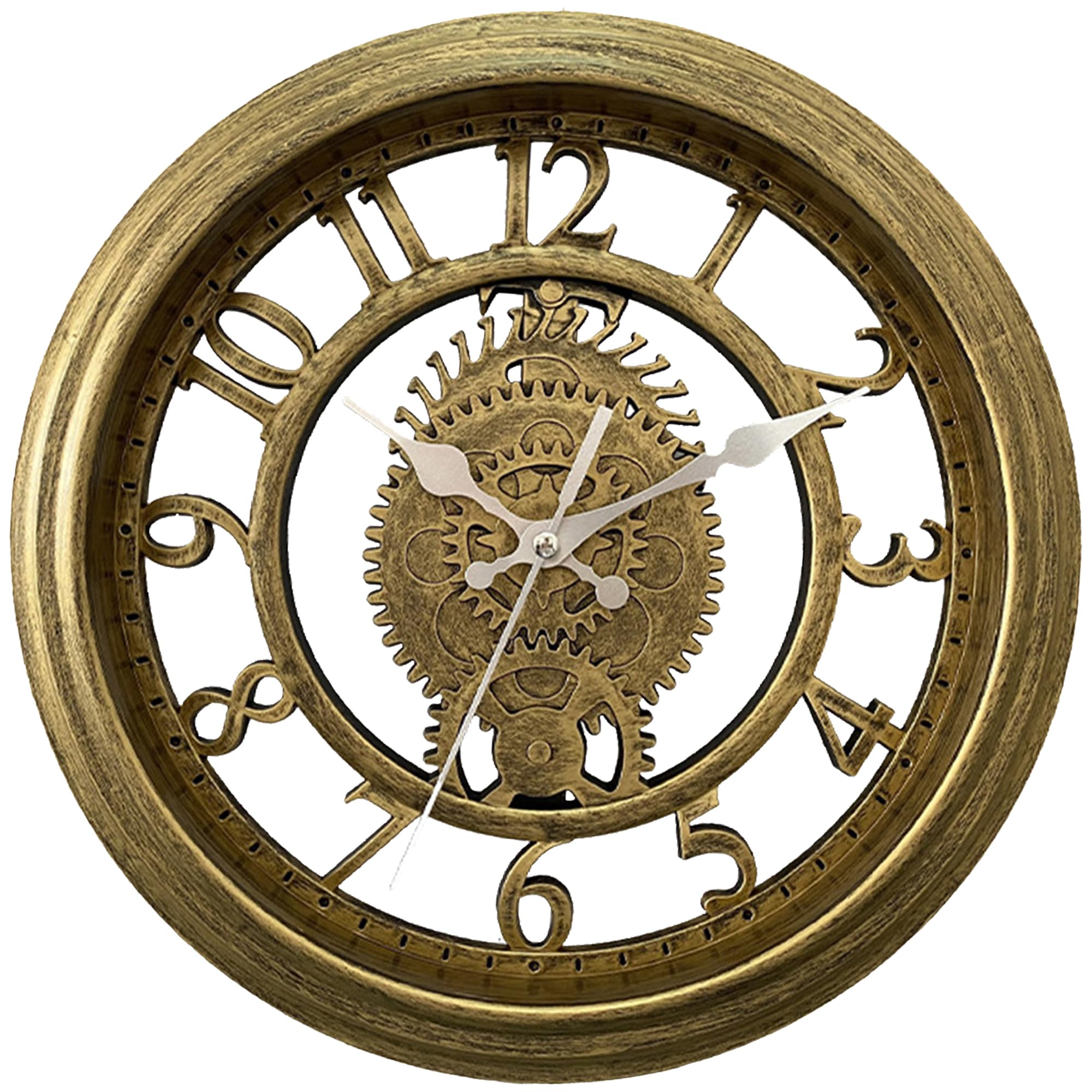 HMETOL Rustic Farmhouse Gear Clock with Moving Gears Wall Clock Industrial Steampunk Unique for Home Living Room Office Decor Gold 28 cm
