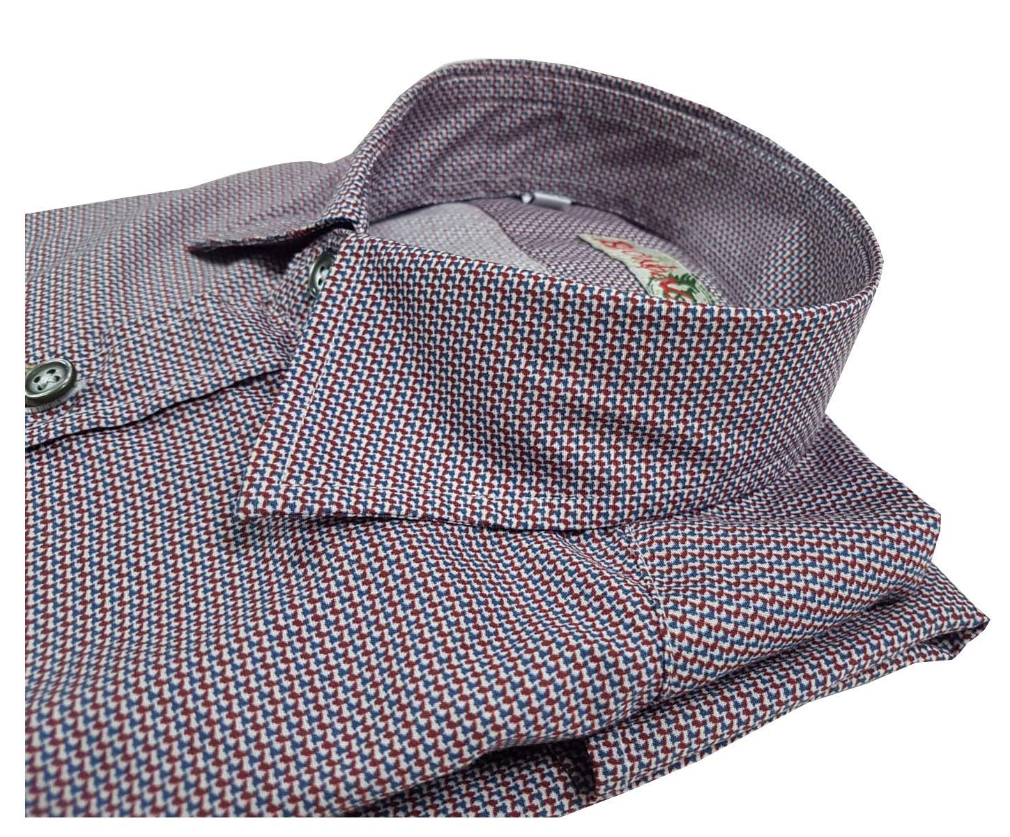 BROUBACK Camicia Uomo in Cotone con Taschino Manica Lunga Rosso/Blu Made in Italy (42)