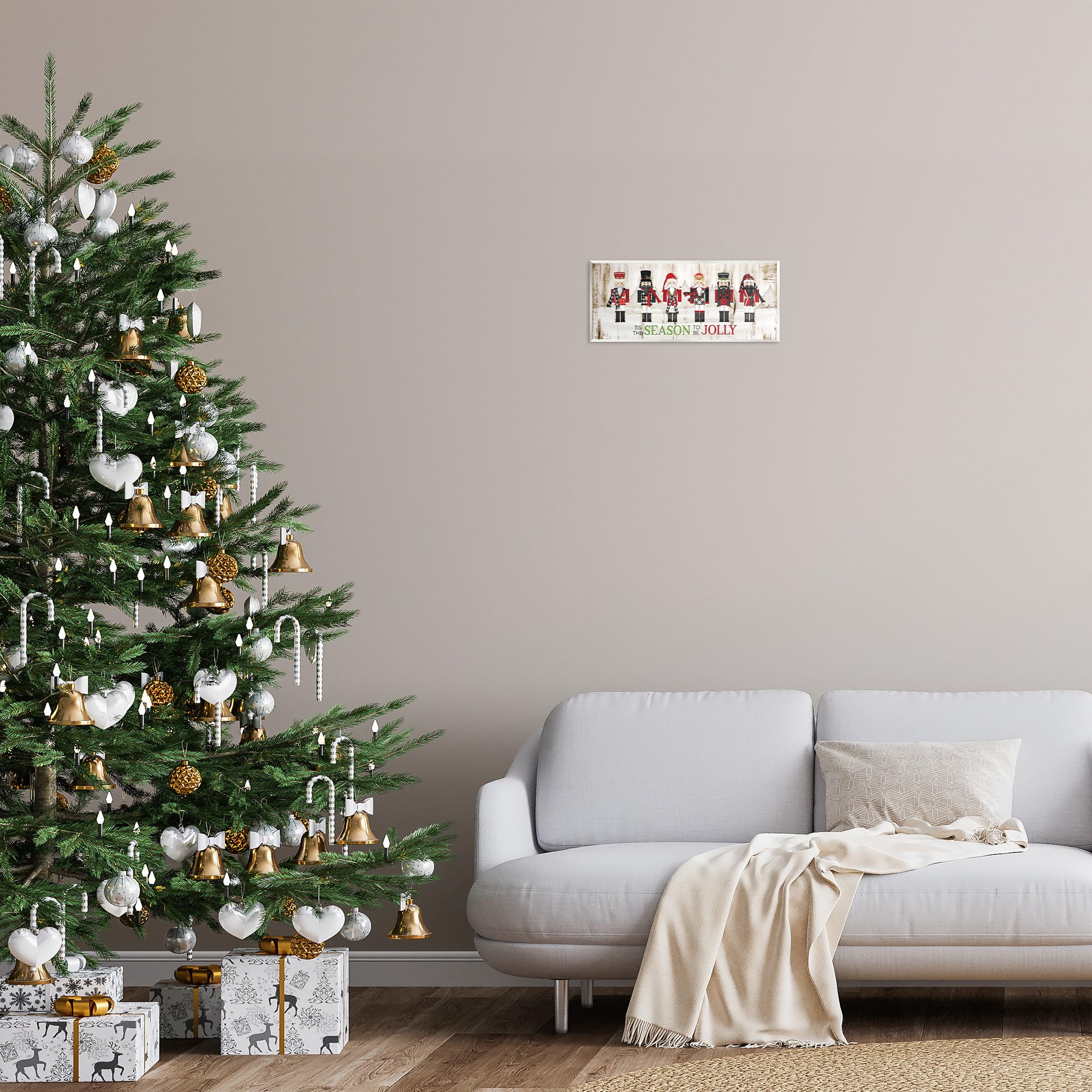 Stupell Industries to Be Jolly Festive Phrase Winter Christmas Nutcrackers, Designed by Jennifer Pugh Wall Plaque, 7x17, Off- White