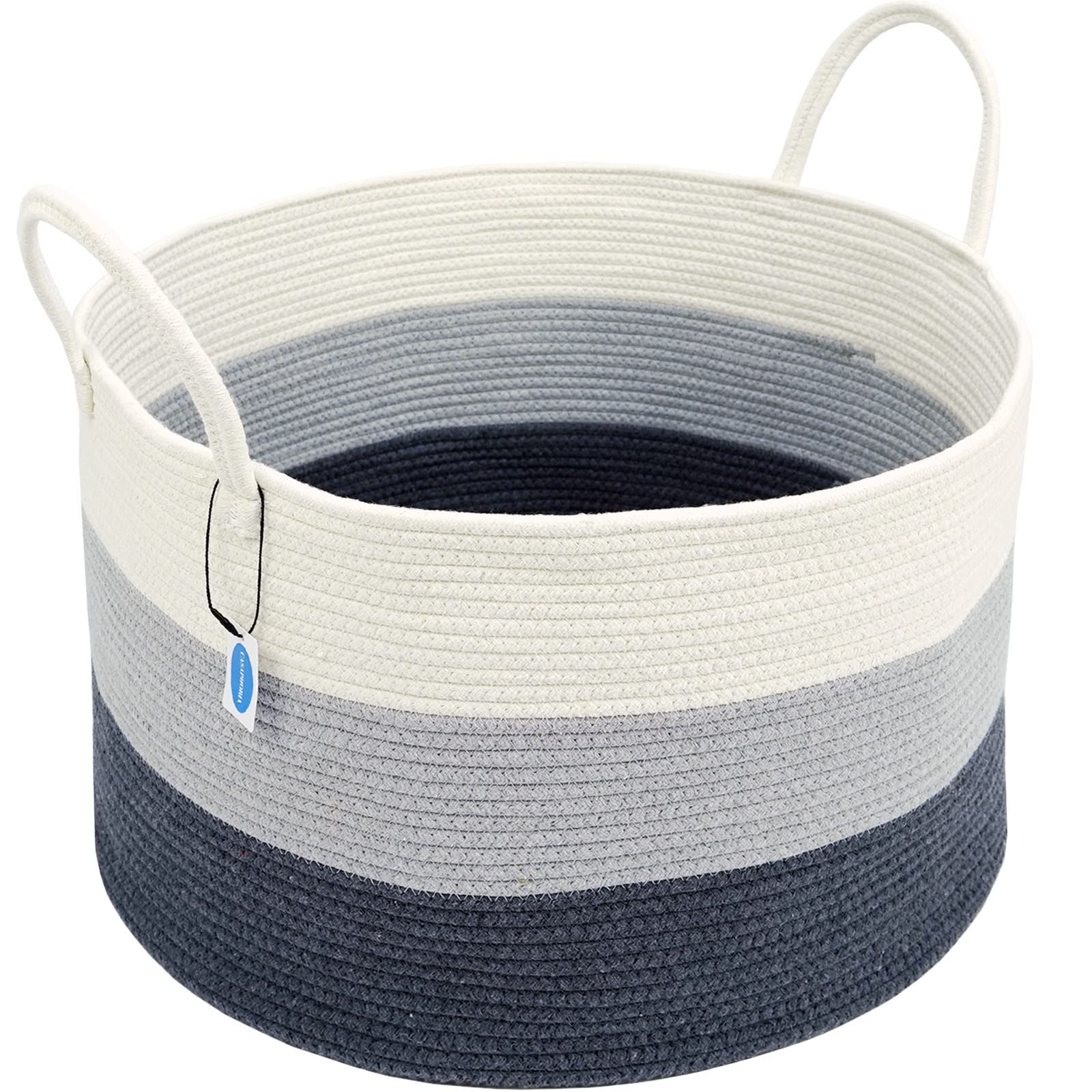 Casaphoria Cesto portaoggetti XXL in corda di cotone, largo 50,8 x 33,8 cm, con manici lunghi, cestino decorativo per vestiti, cestino extra large per coperte, cuscini o biancheria (grigio)